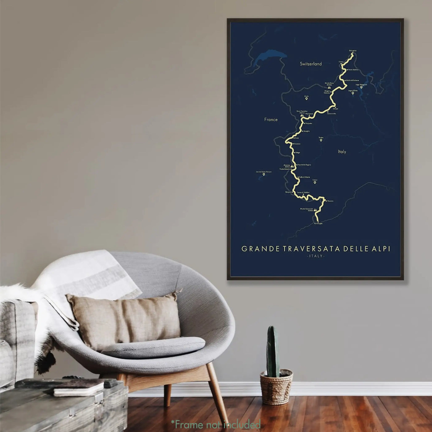 Trail Poster of Grande Traversata Delle Alpi - Extended - Blue Mockup
