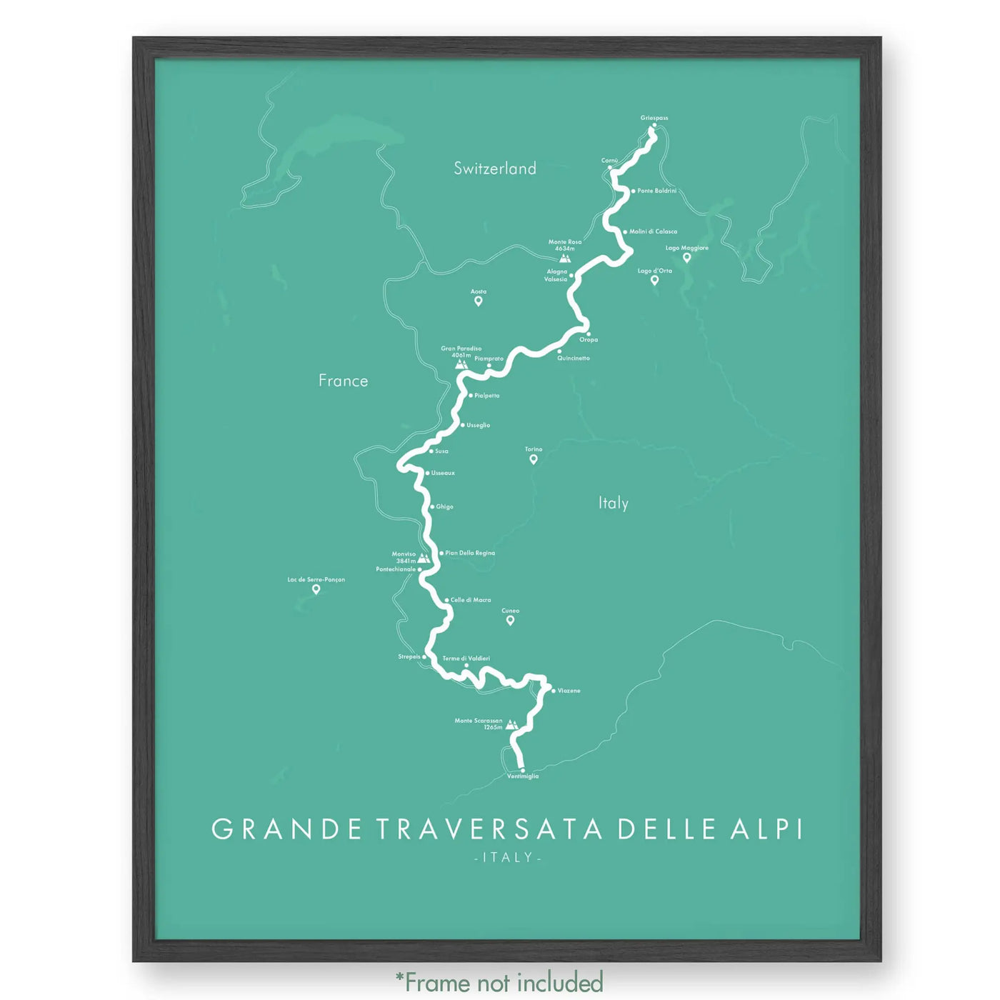 Trail Poster of Grande Traversata Delle Alpi - Extended - Teal