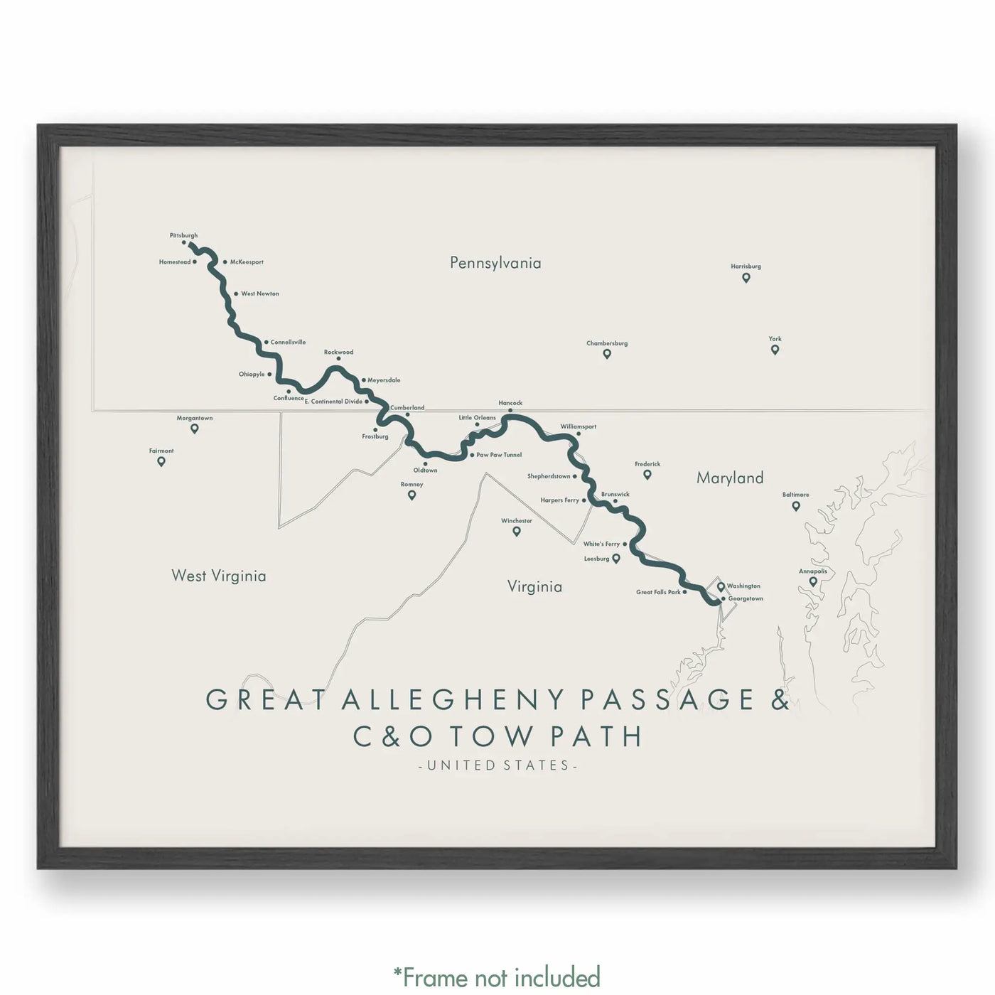 Trail Poster of Great Allegheny Passage & C&O Tow Path - Beige