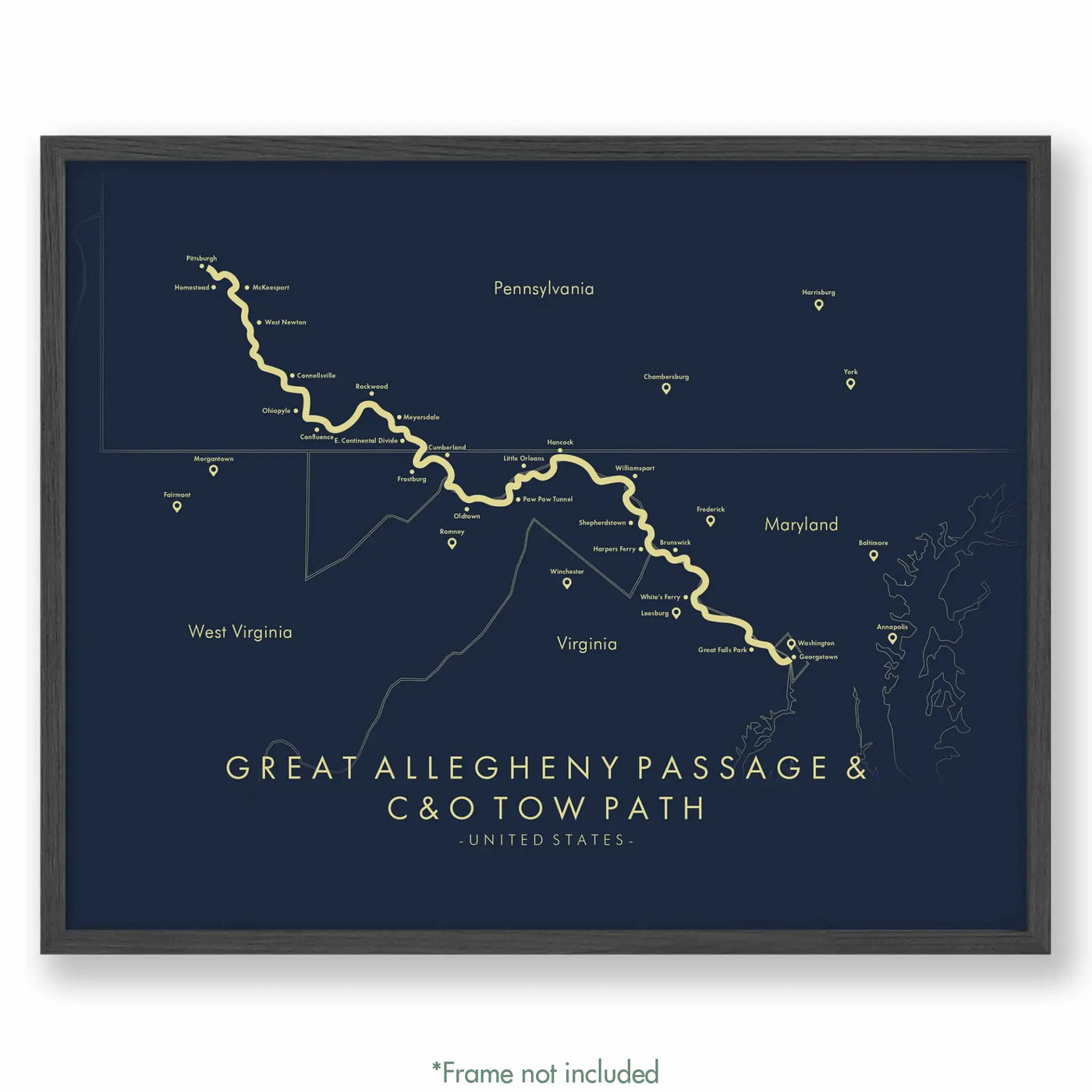 Trail Poster of Great Allegheny Passage & C&O Tow Path - Blue