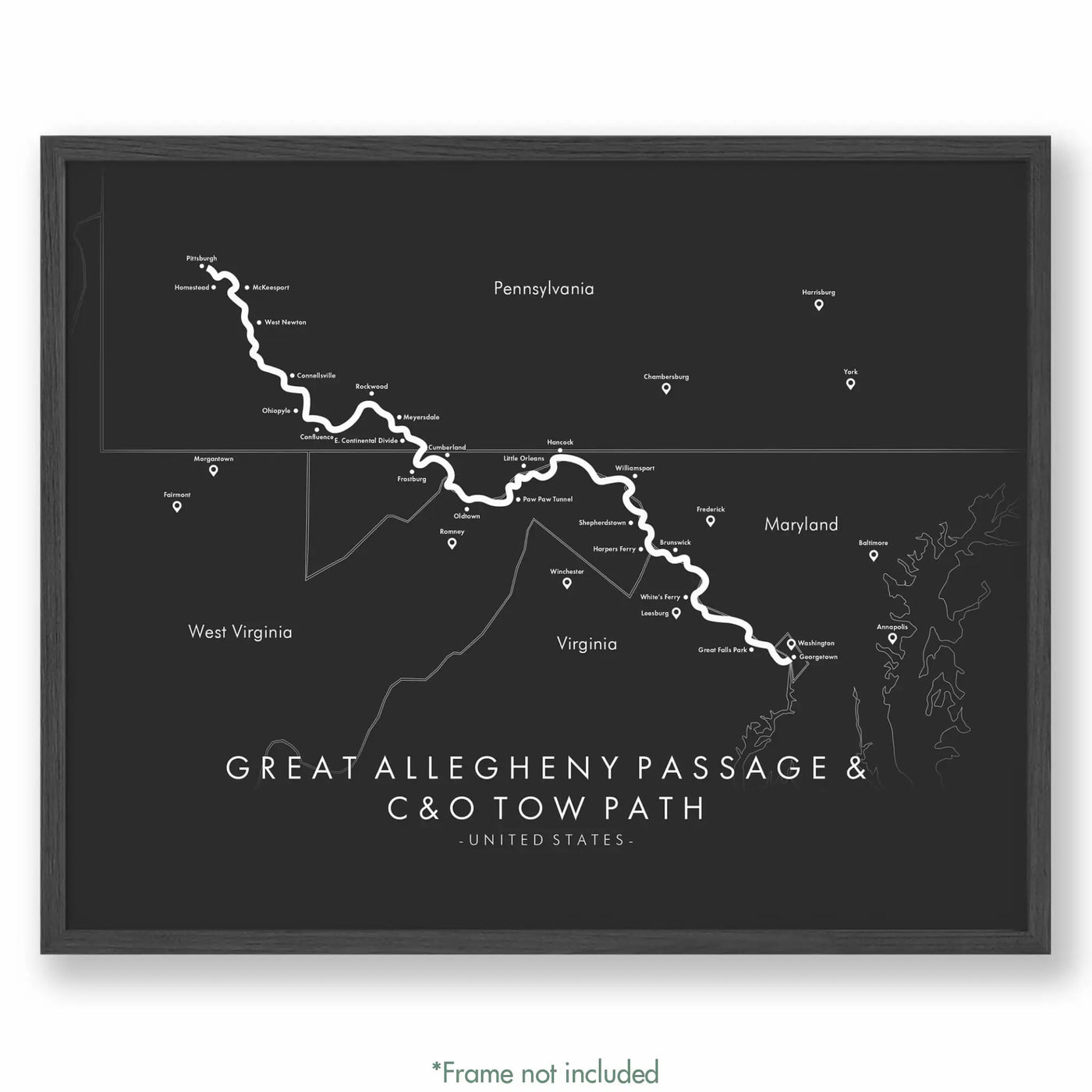 Trail Poster of Great Allegheny Passage & C&O Tow Path - Grey