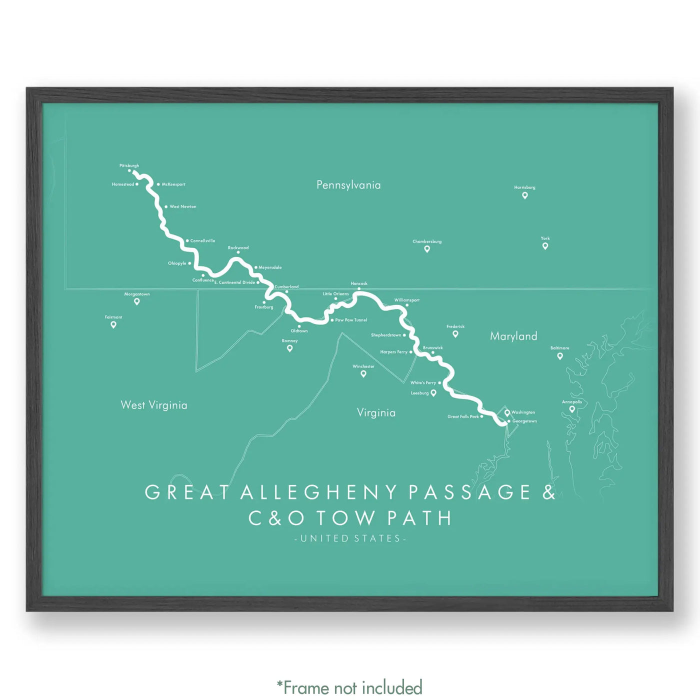 Trail Poster of Great Allegheny Passage & C&O Tow Path - Teal