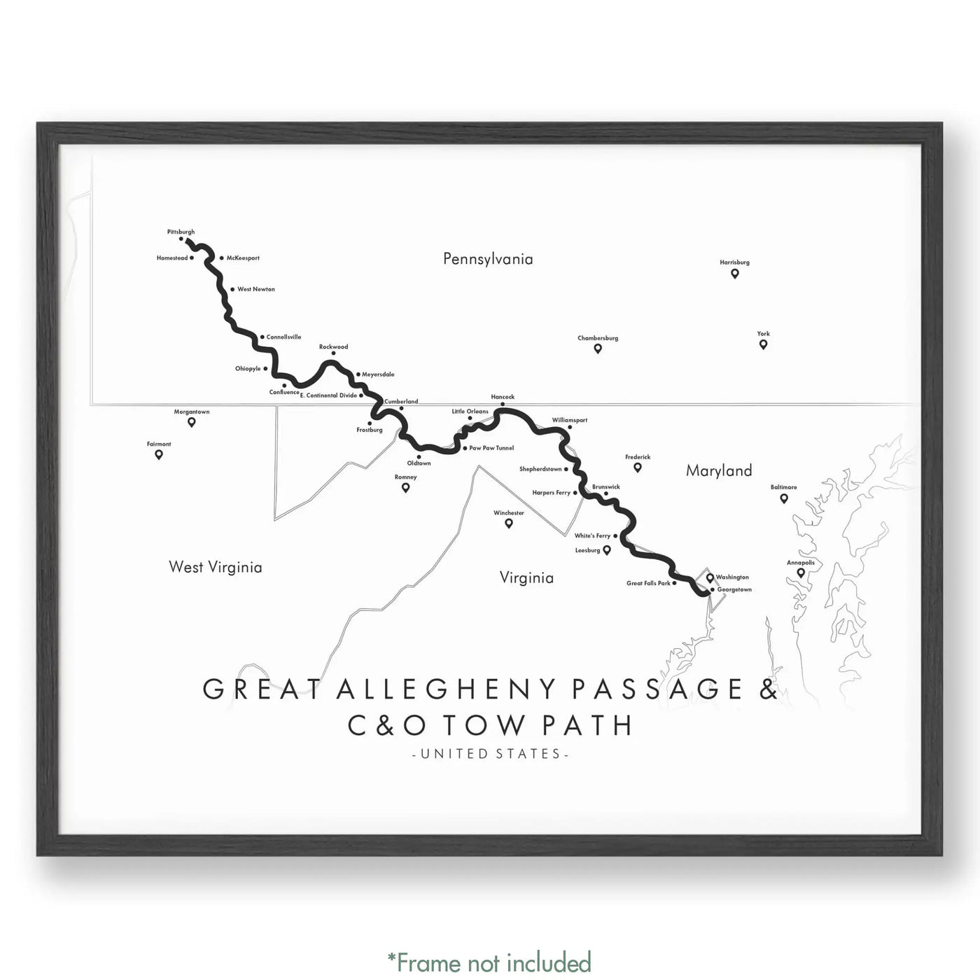 Trail Poster of Great Allegheny Passage & C&O Tow Path - White