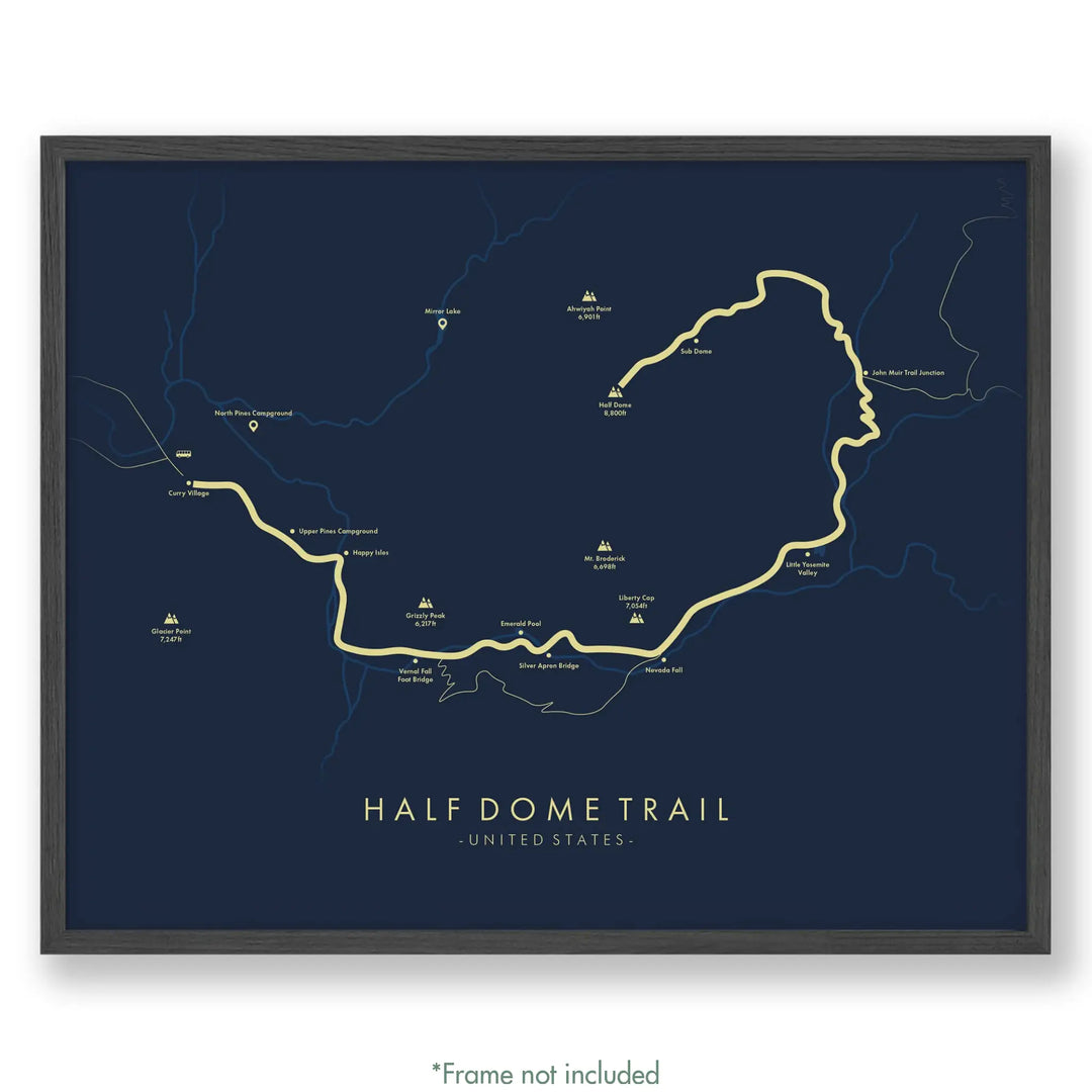 Half Dome Trail Map Half Dome Trail Poster Tell Your Trail
