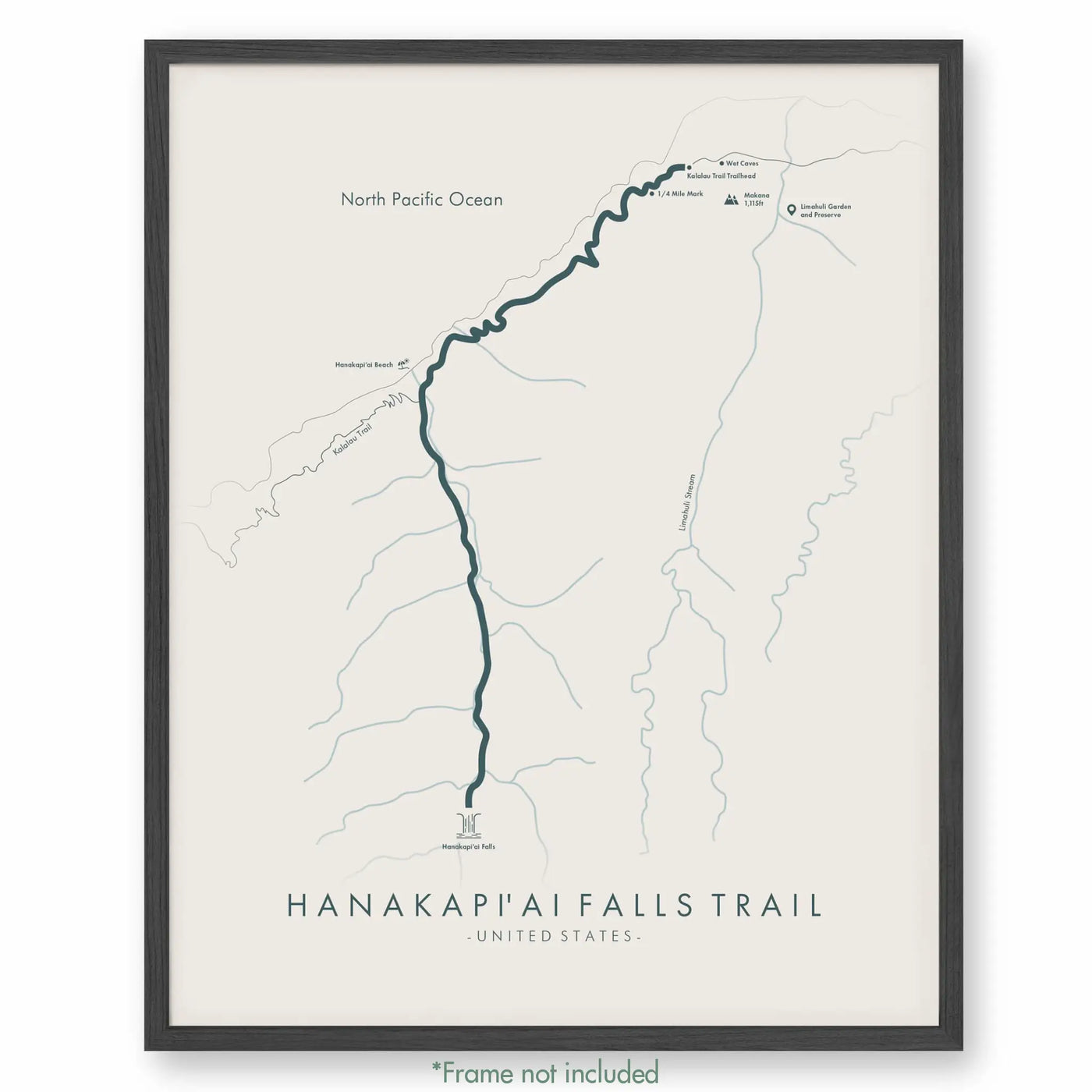Trail Poster of Hanakapi'Ai Falls Trail - Beige