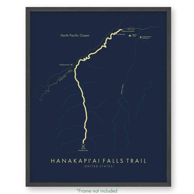 Trail Poster of Hanakapi'Ai Falls Trail - Blue