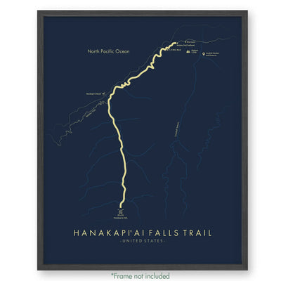 Trail Poster of Hanakapi'Ai Falls Trail - Blue
