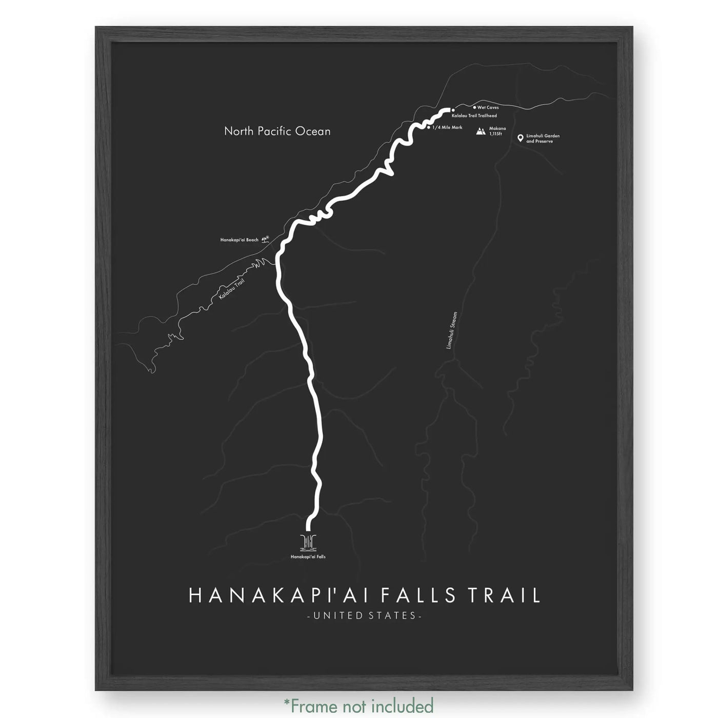 Trail Poster of Hanakapi'Ai Falls Trail - Grey