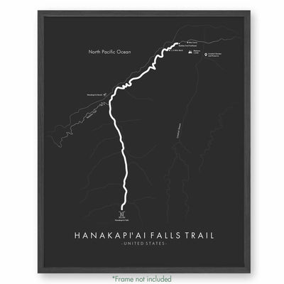 Trail Poster of Hanakapi'Ai Falls Trail - Grey