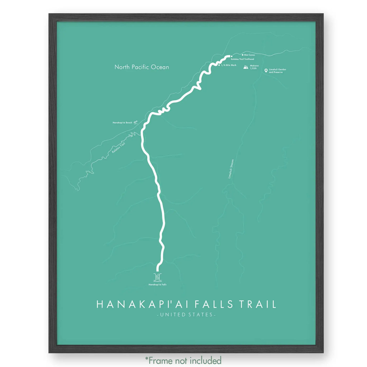 Trail Poster of Hanakapi'Ai Falls Trail - Teal