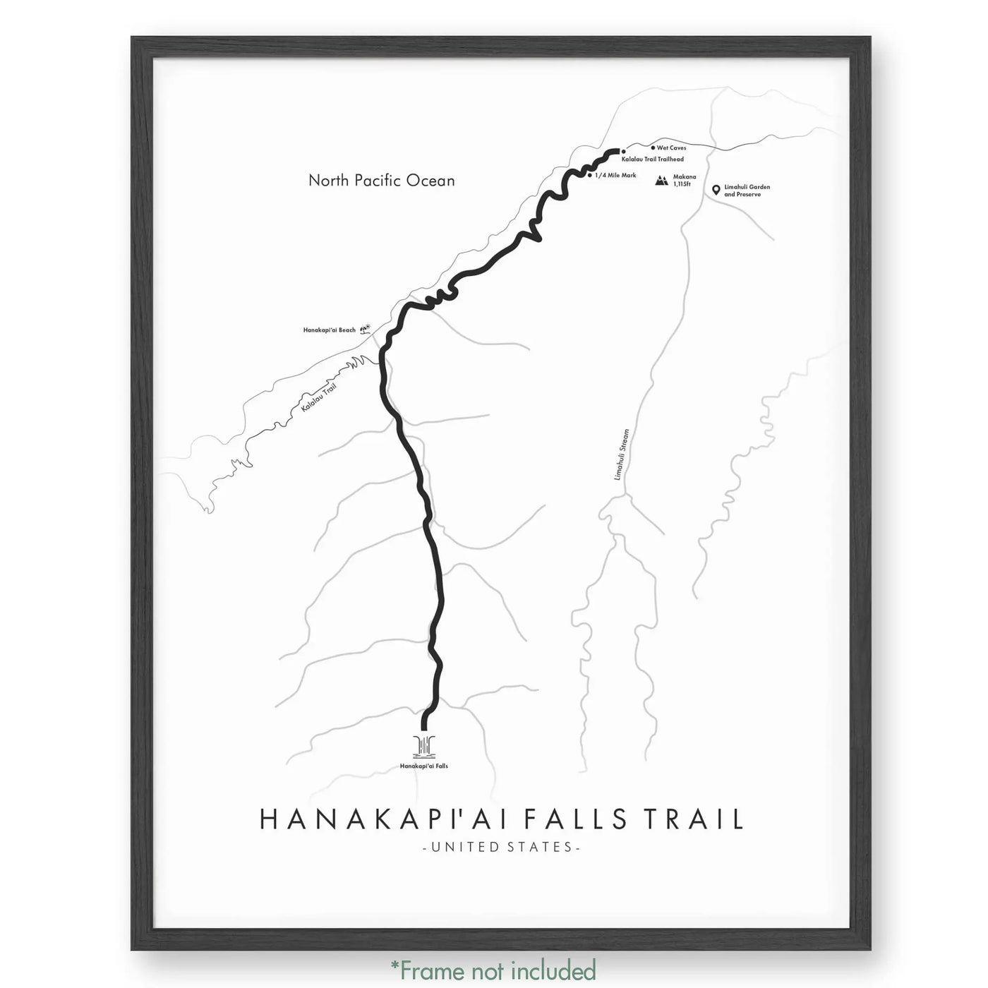 Trail Poster of Hanakapi'Ai Falls Trail - White