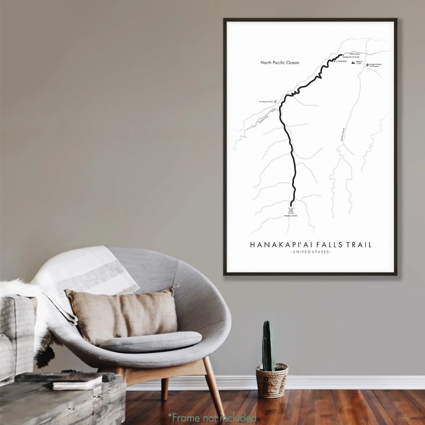 Trail Poster of Hanakapi'Ai Falls Trail - White Mockup