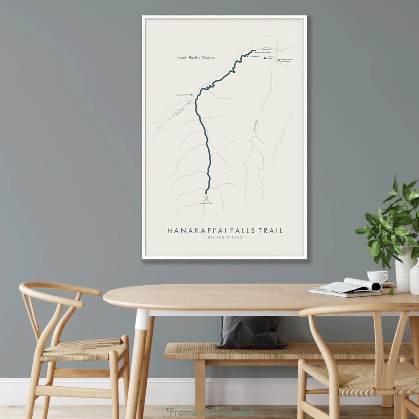 Trail Poster of Hanakapi'Ai Falls Trail - Beige Mockup