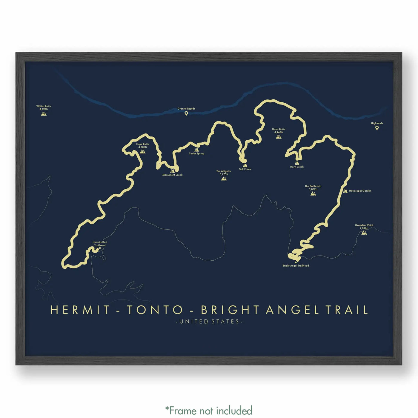 Trail Poster of Hermit Tonto Bright Angel Trail Havasupai - Blue