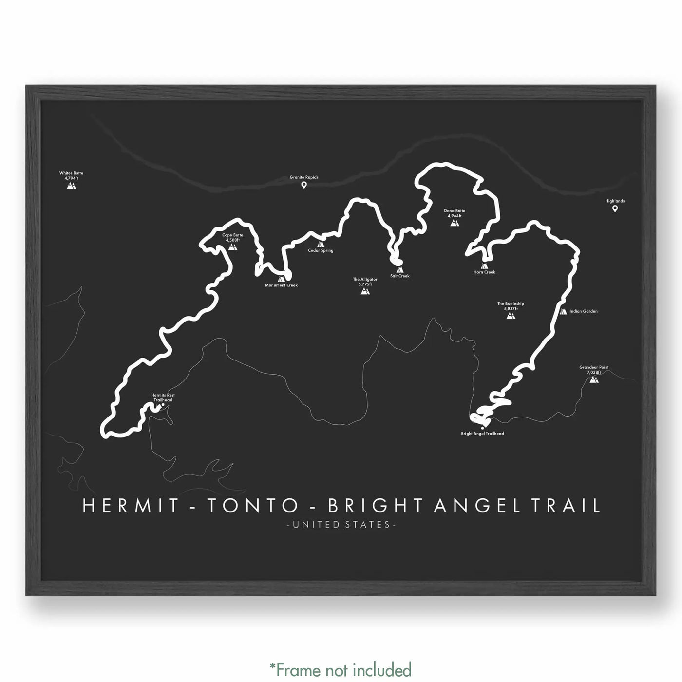 Trail Poster of Hermit Tonto Bright Angel Trail - Grey
