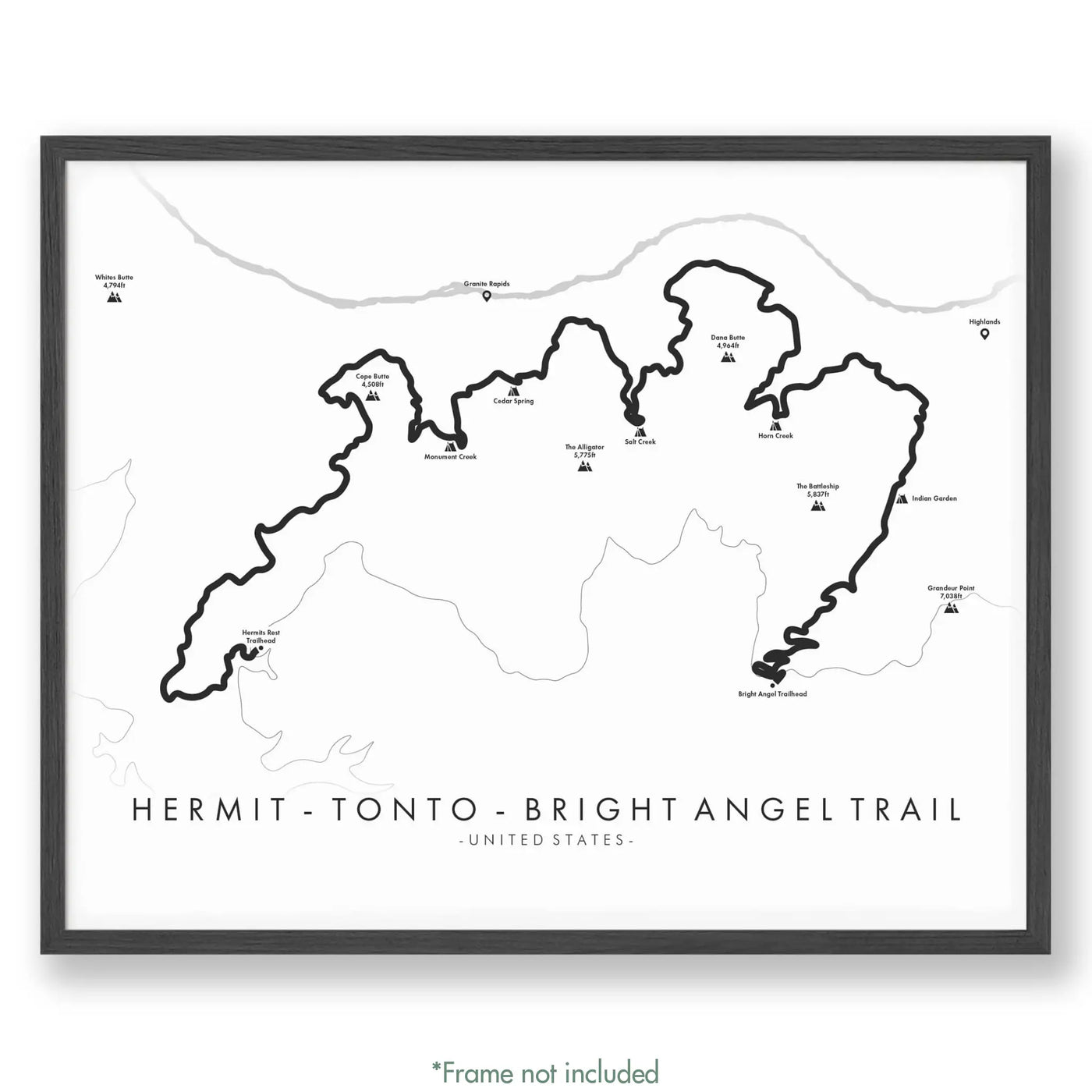 Trail Poster of Hermit Tonto Bright Angel Trail - White