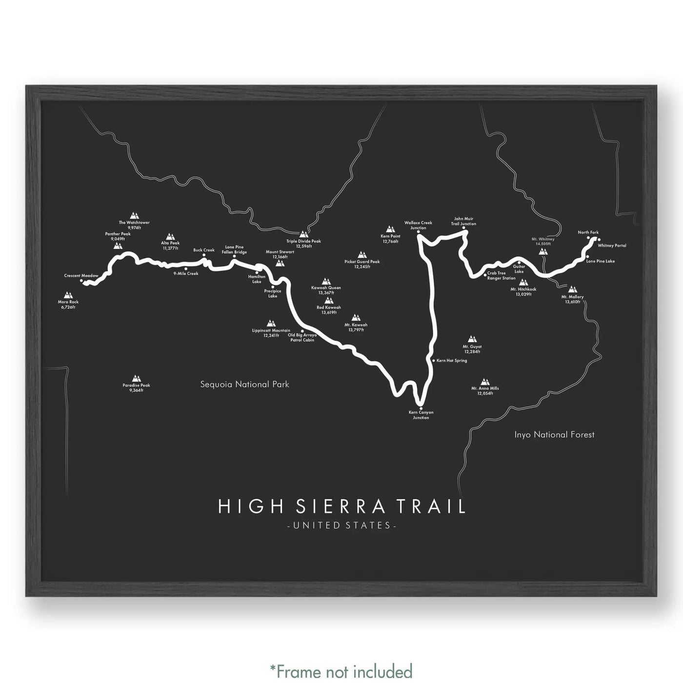 Trail Poster of High Sierra Trail - Grey