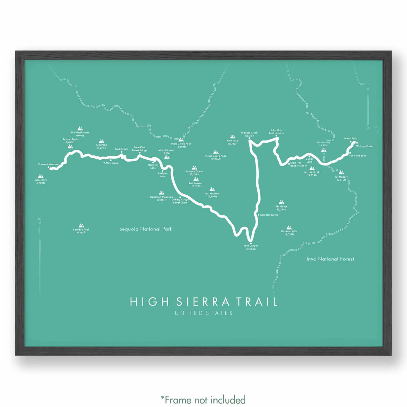 Trail Poster of High Sierra Trail - Teal