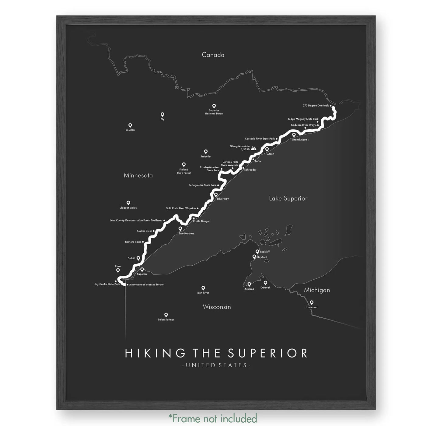 Trail Poster of Superior Hiking Trail - Grey