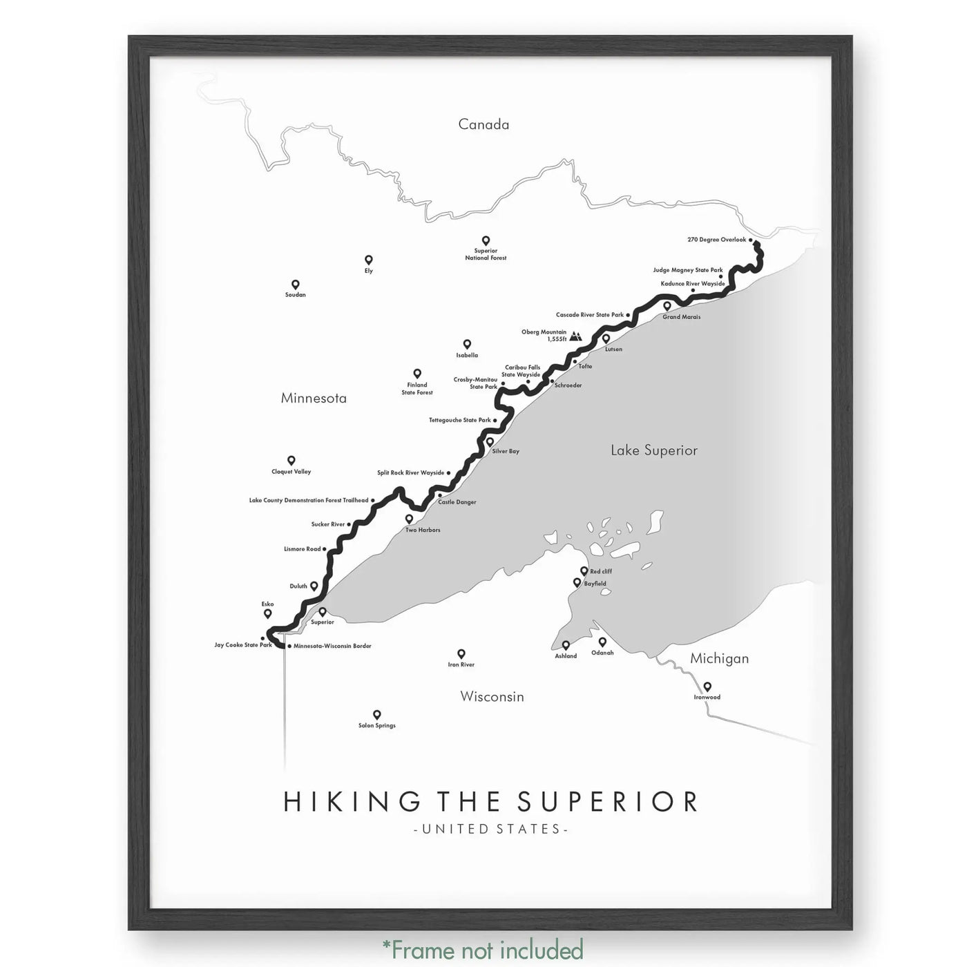 Trail Poster of Superior Hiking Trail - White