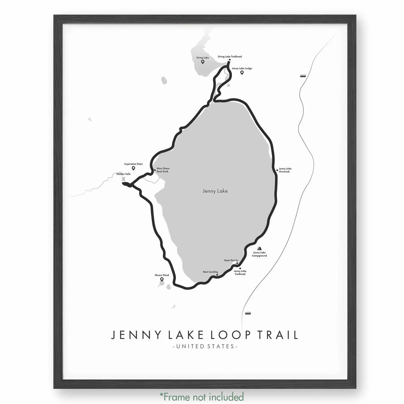 Trail Poster of Jenny Lake Loop Trail - White