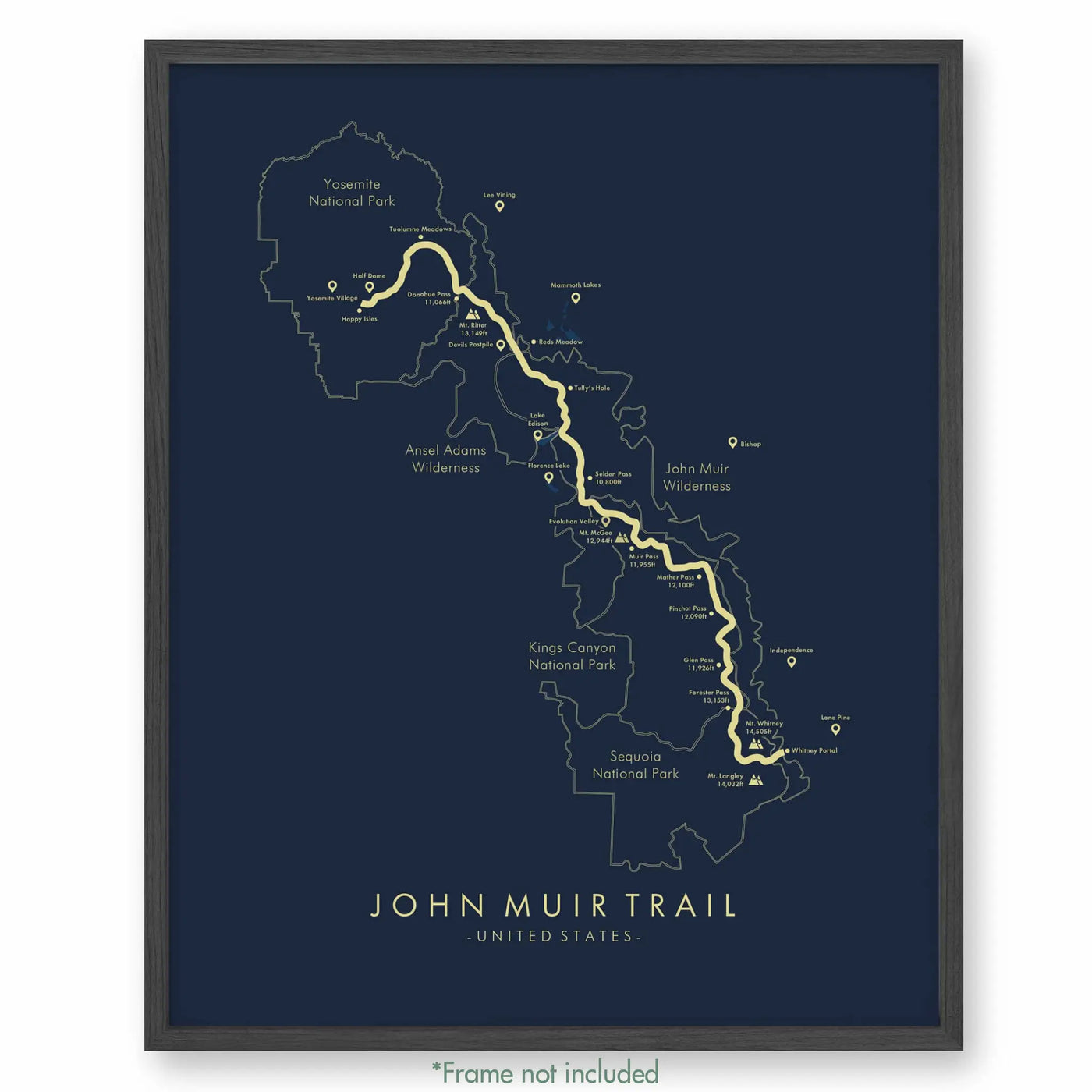 Trail Poster of John Muir Trail - Blue
