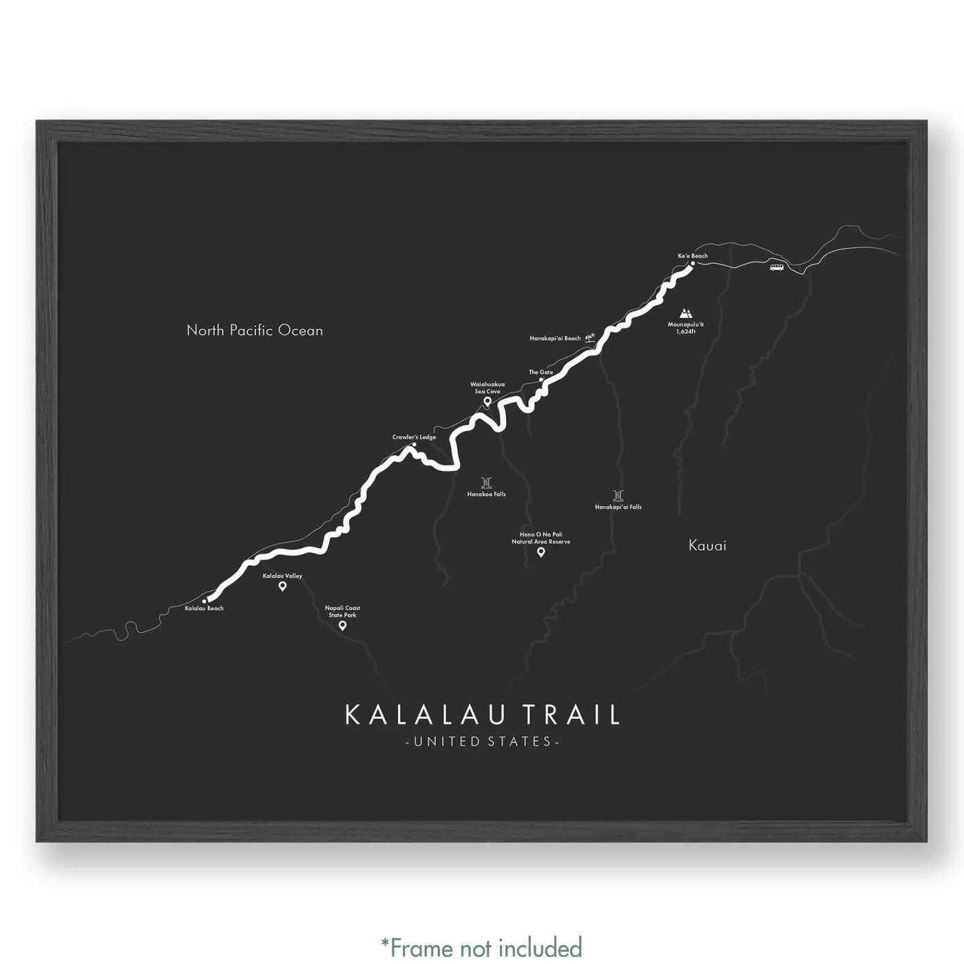 Trail Poster of Kalalau Trail - Grey