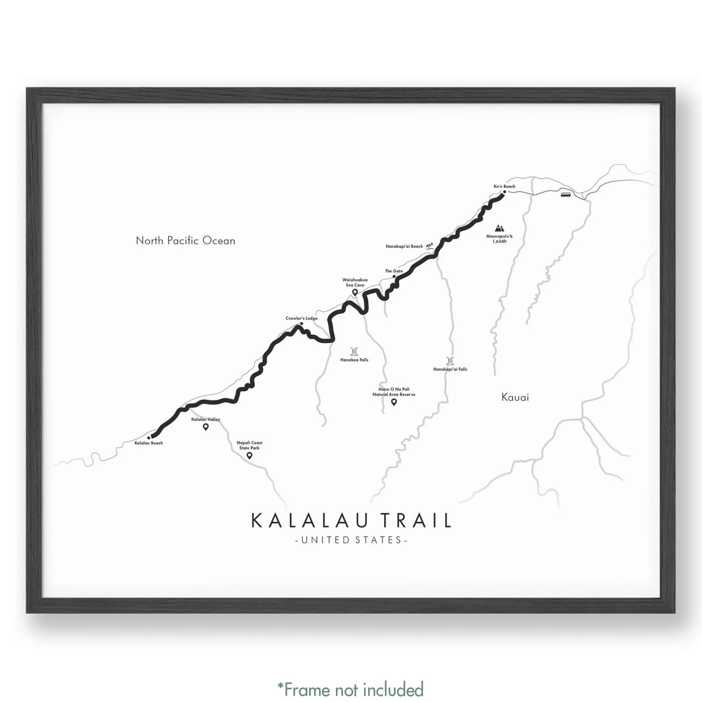 Trail Poster of Kalalau Trail - White