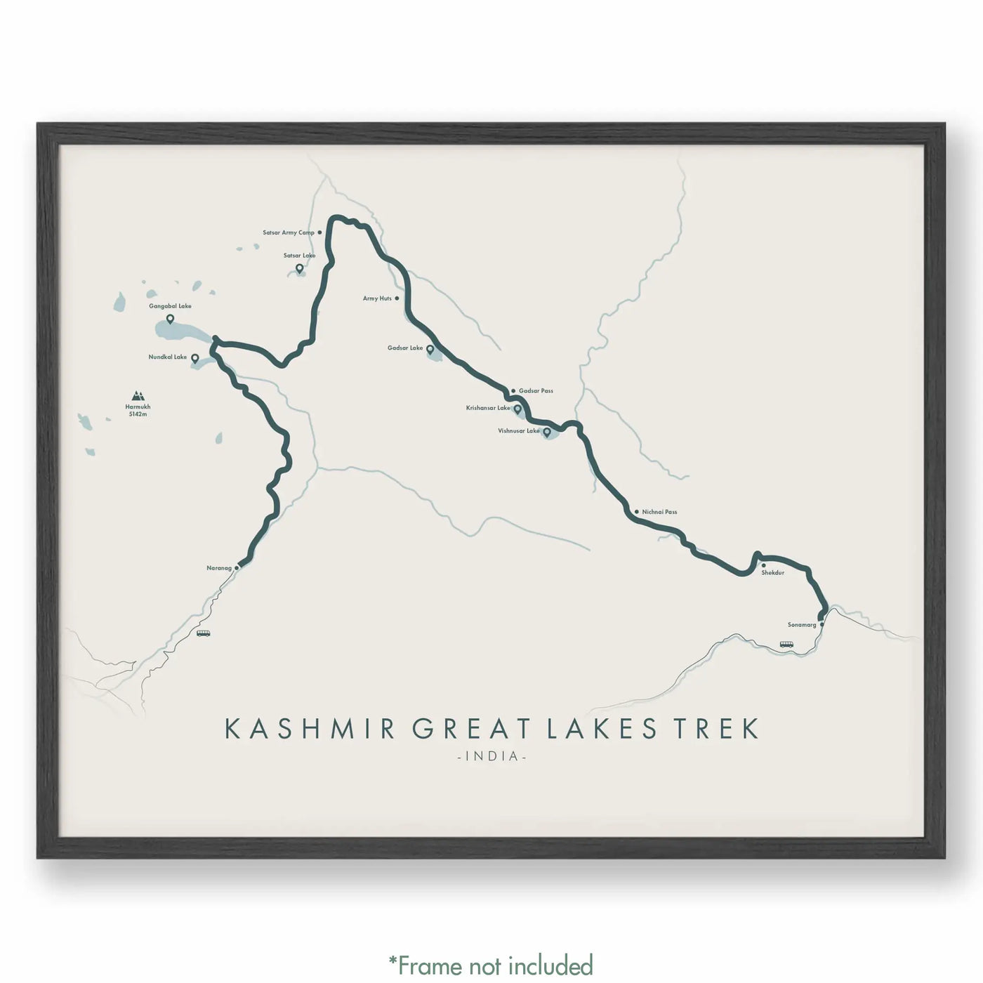 Trail Poster of Kashmir Great Lakes Trek - Beige