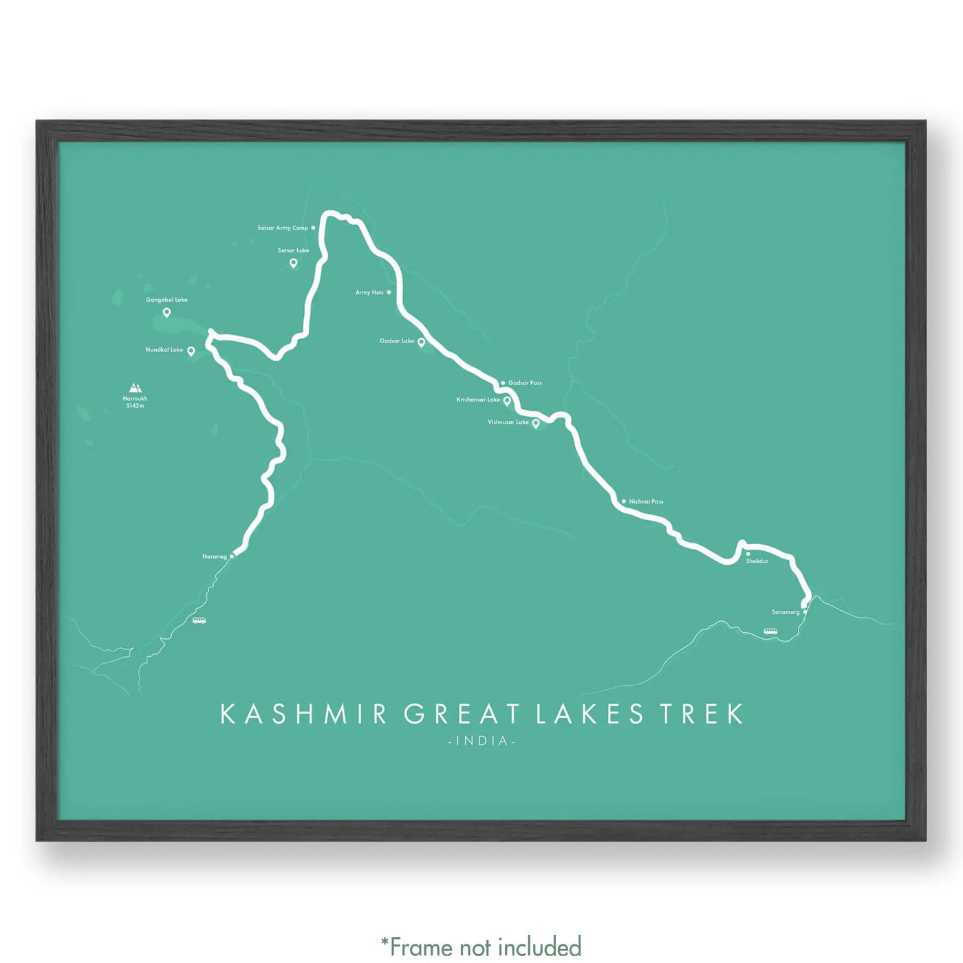 Trail Poster of Kashmir Great Lakes Trek - Teal