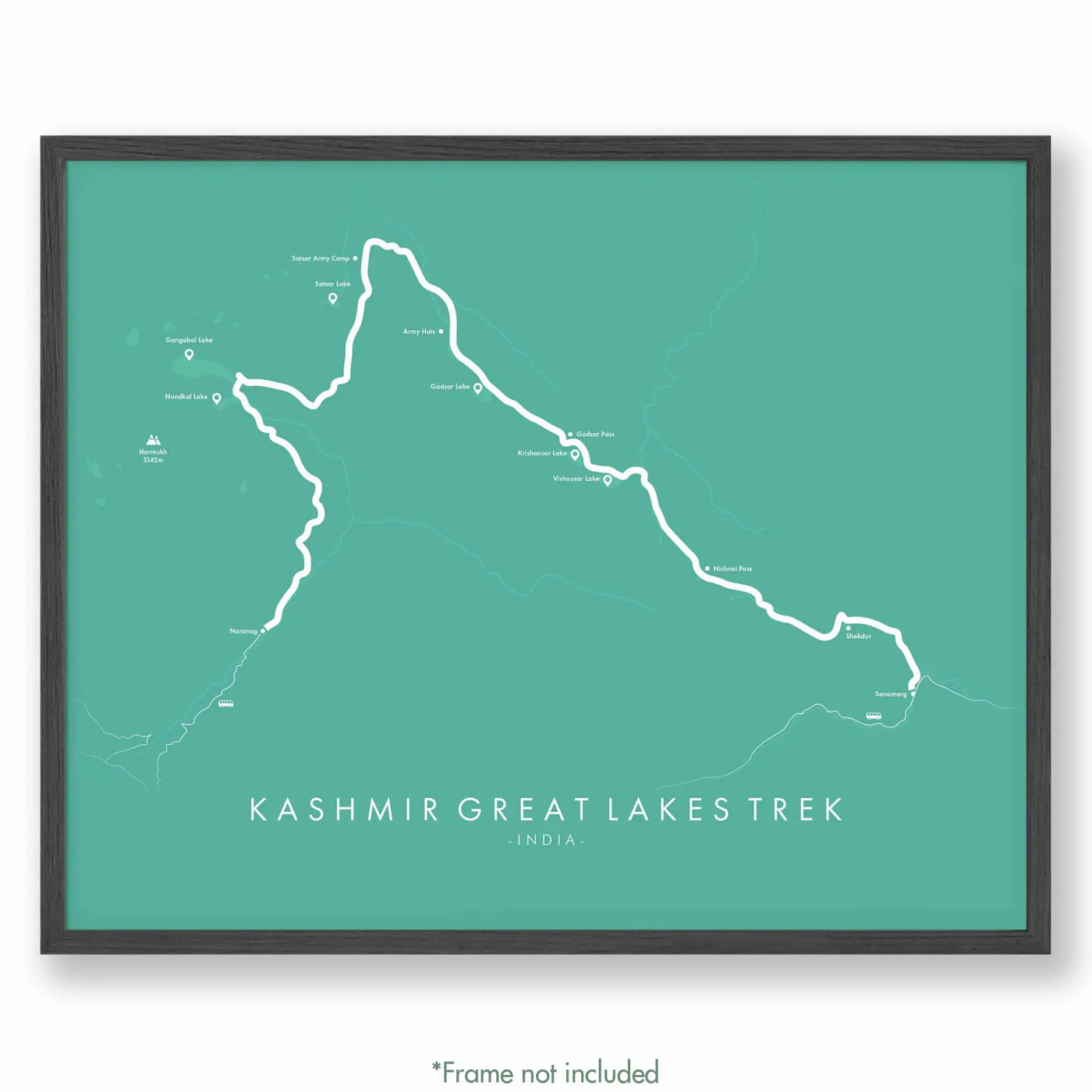 Trail Poster of Kashmir Great Lakes Trek - Teal