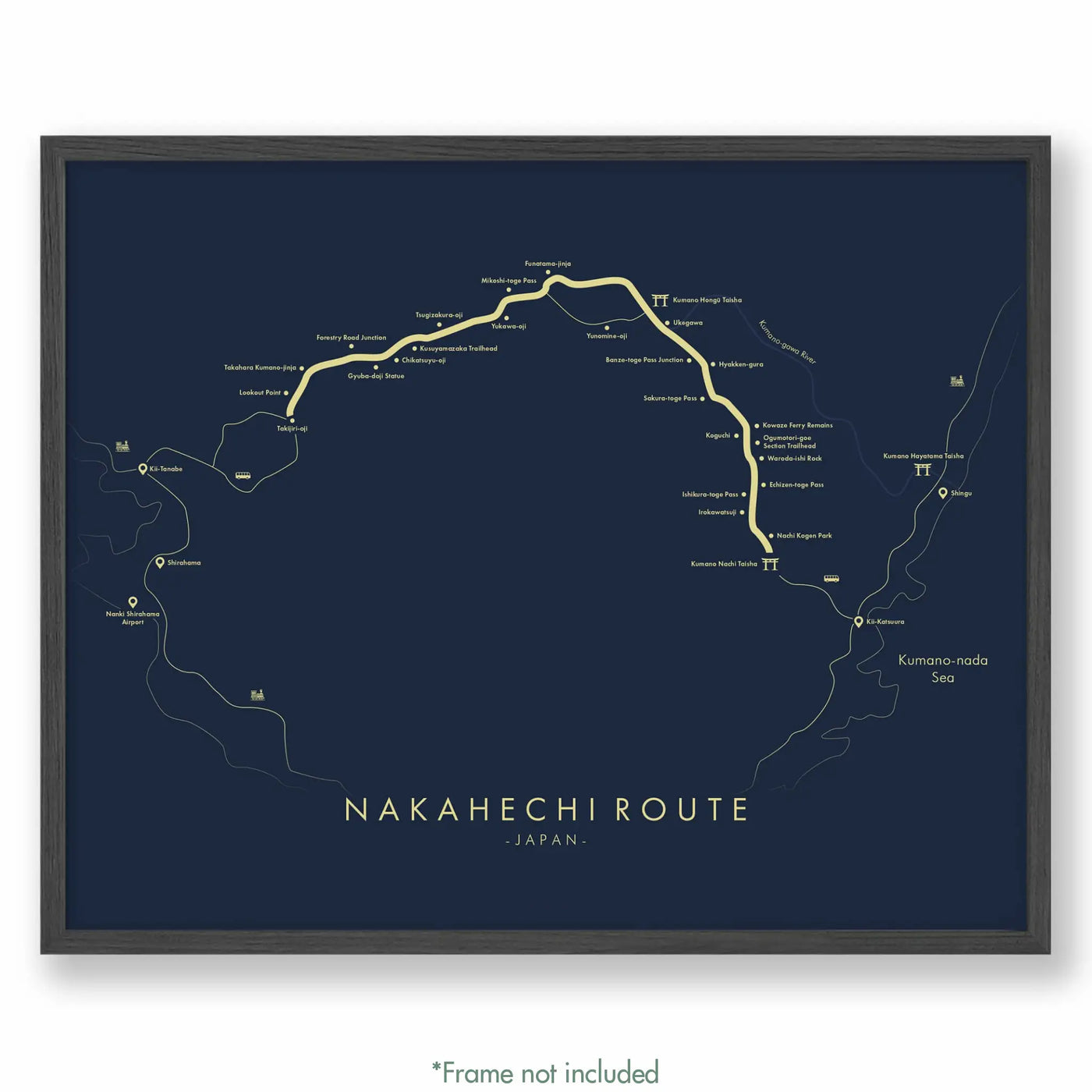 Trail Poster of Kumano Kodo - Nakahechi Route - Blue