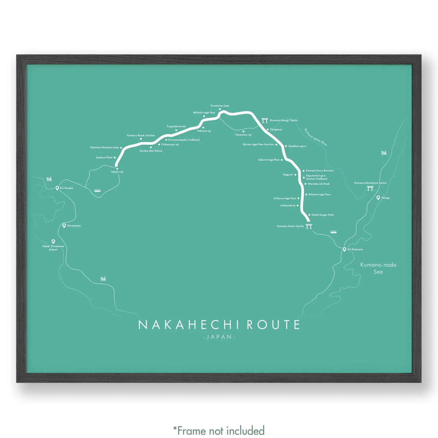 Trail Poster of Kumano Kodo - Nakahechi Route - Teal