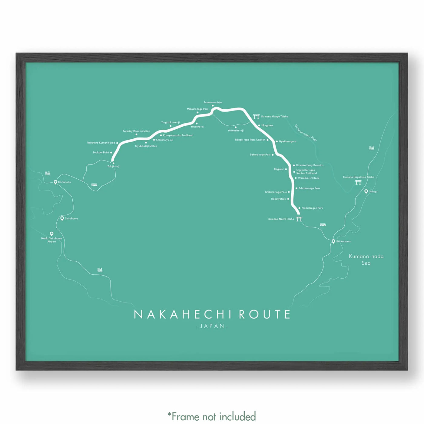 Trail Poster of Kumano Kodo - Nakahechi Route - Teal
