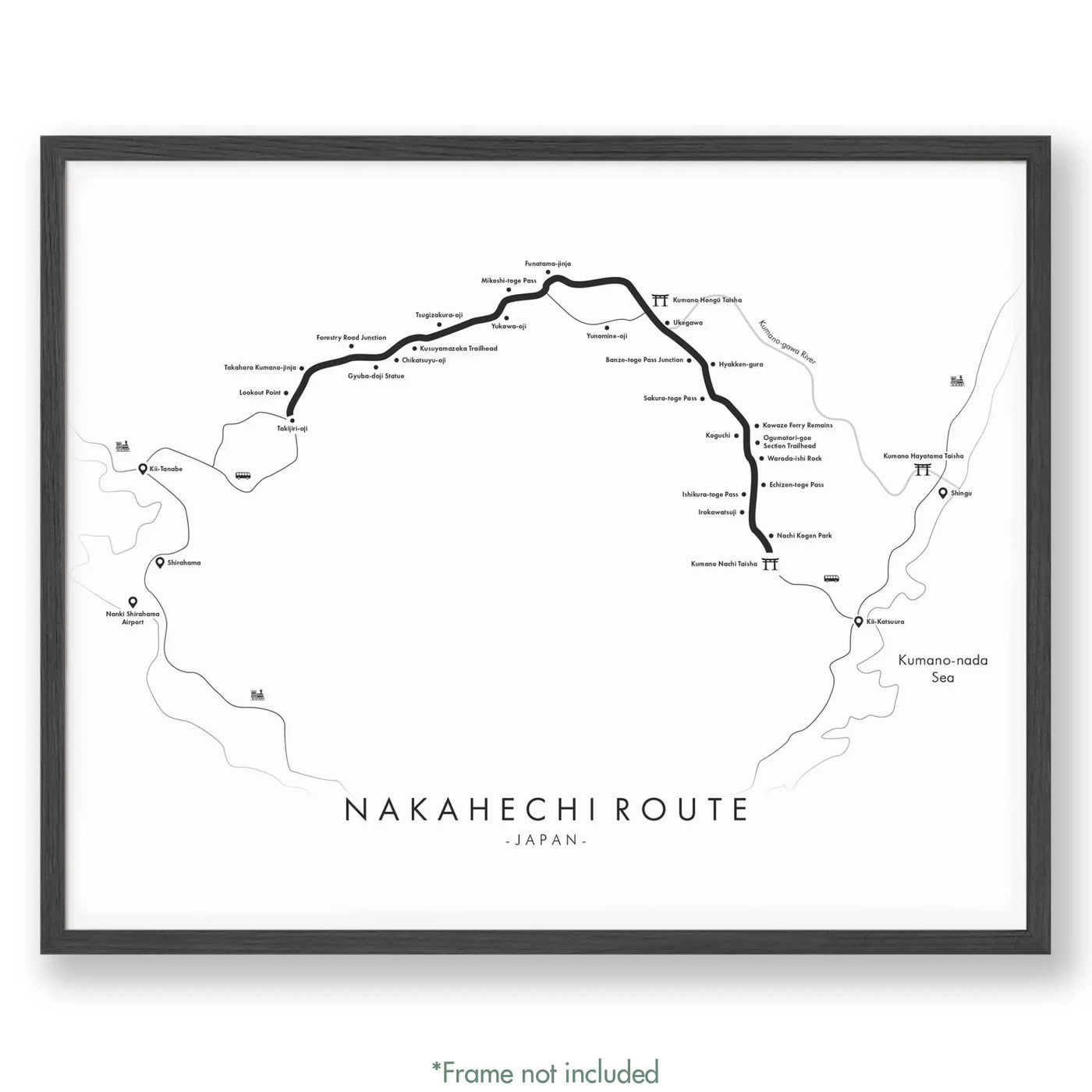 Trail Poster of Kumano Kodo - Nakahechi Route - White