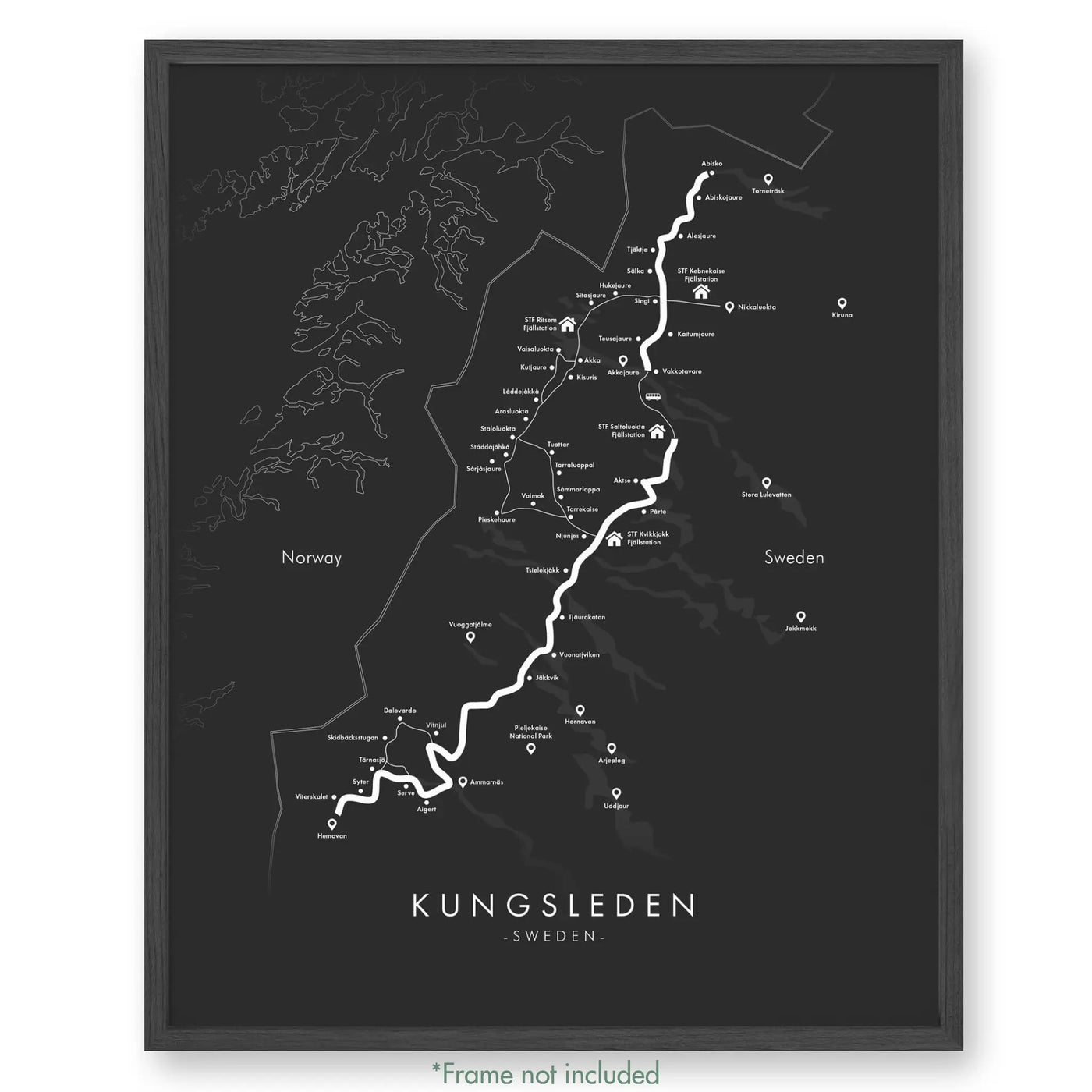 Trail Poster of Kungsleden - Grey