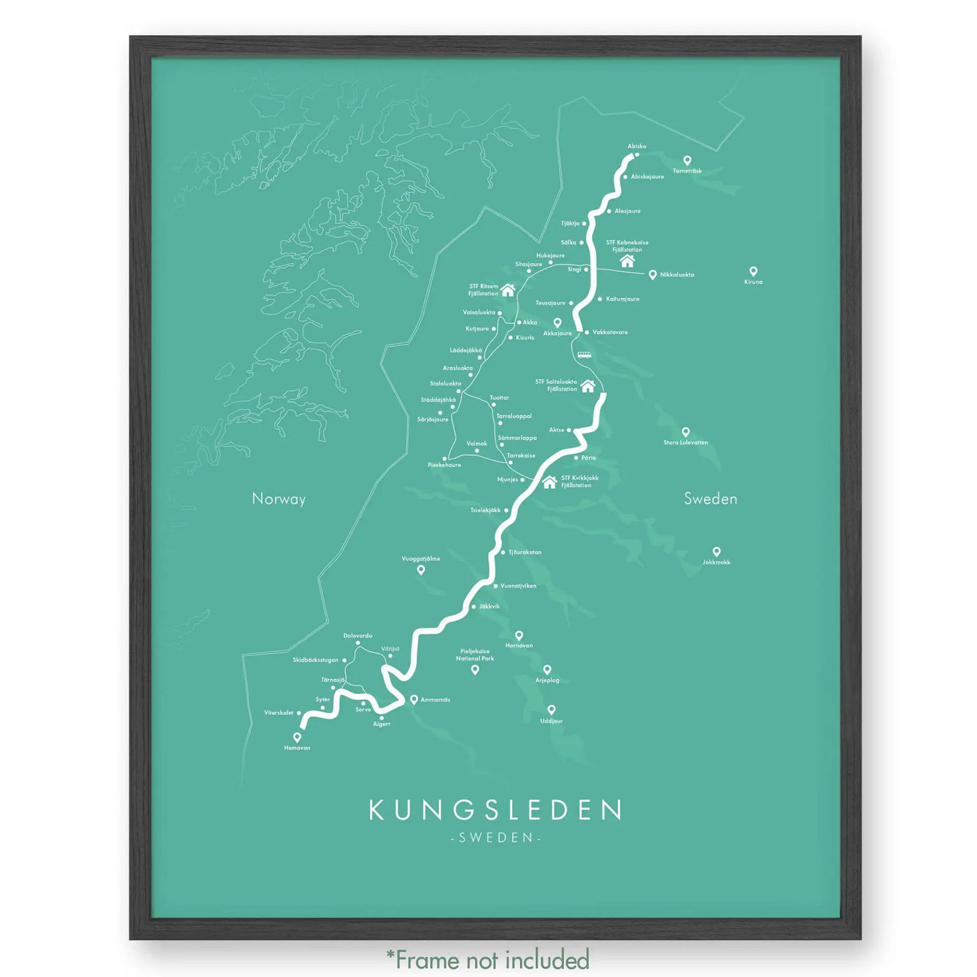 Trail Poster of Kungsleden - Teal