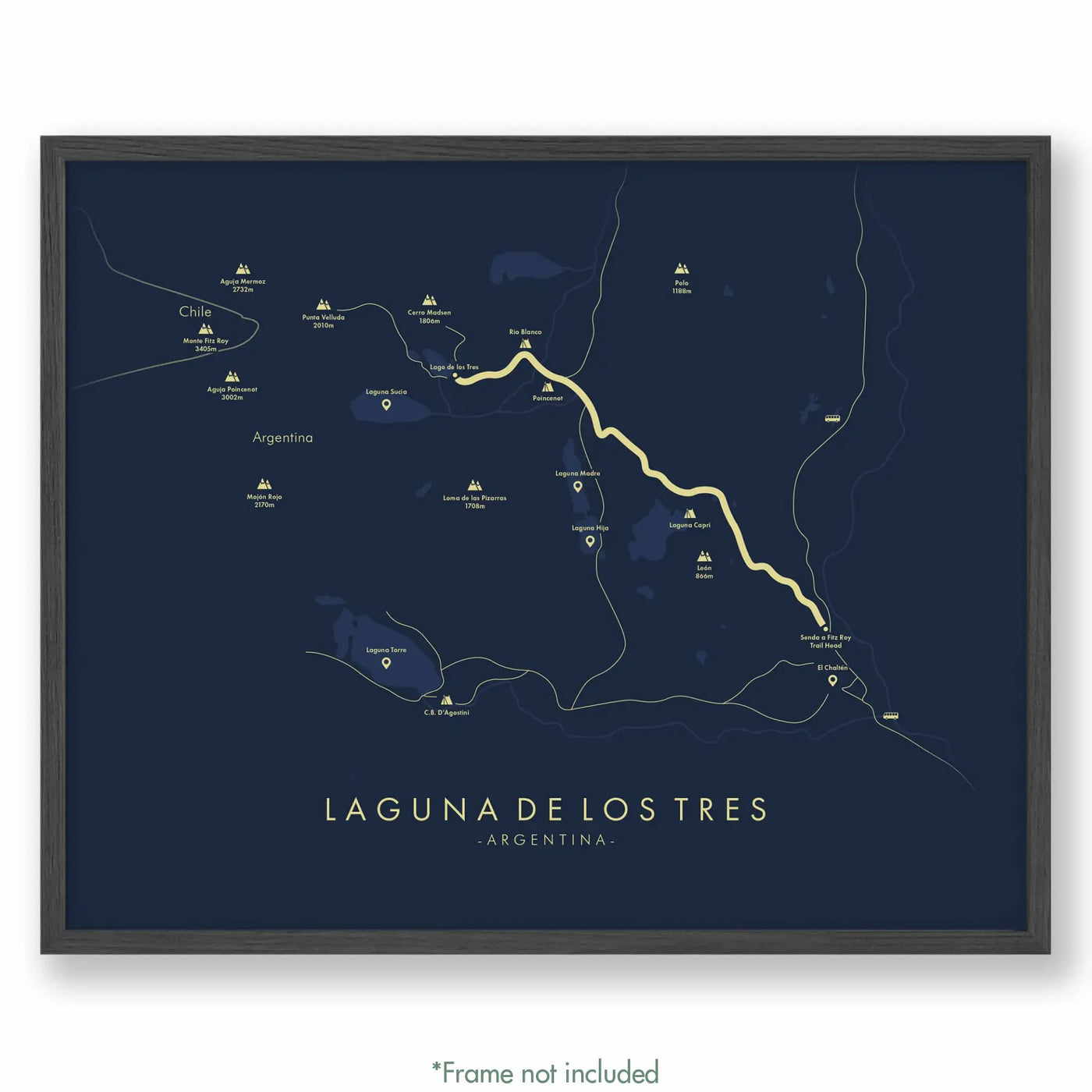 Trail Poster of Laguna de los Tres - Blue