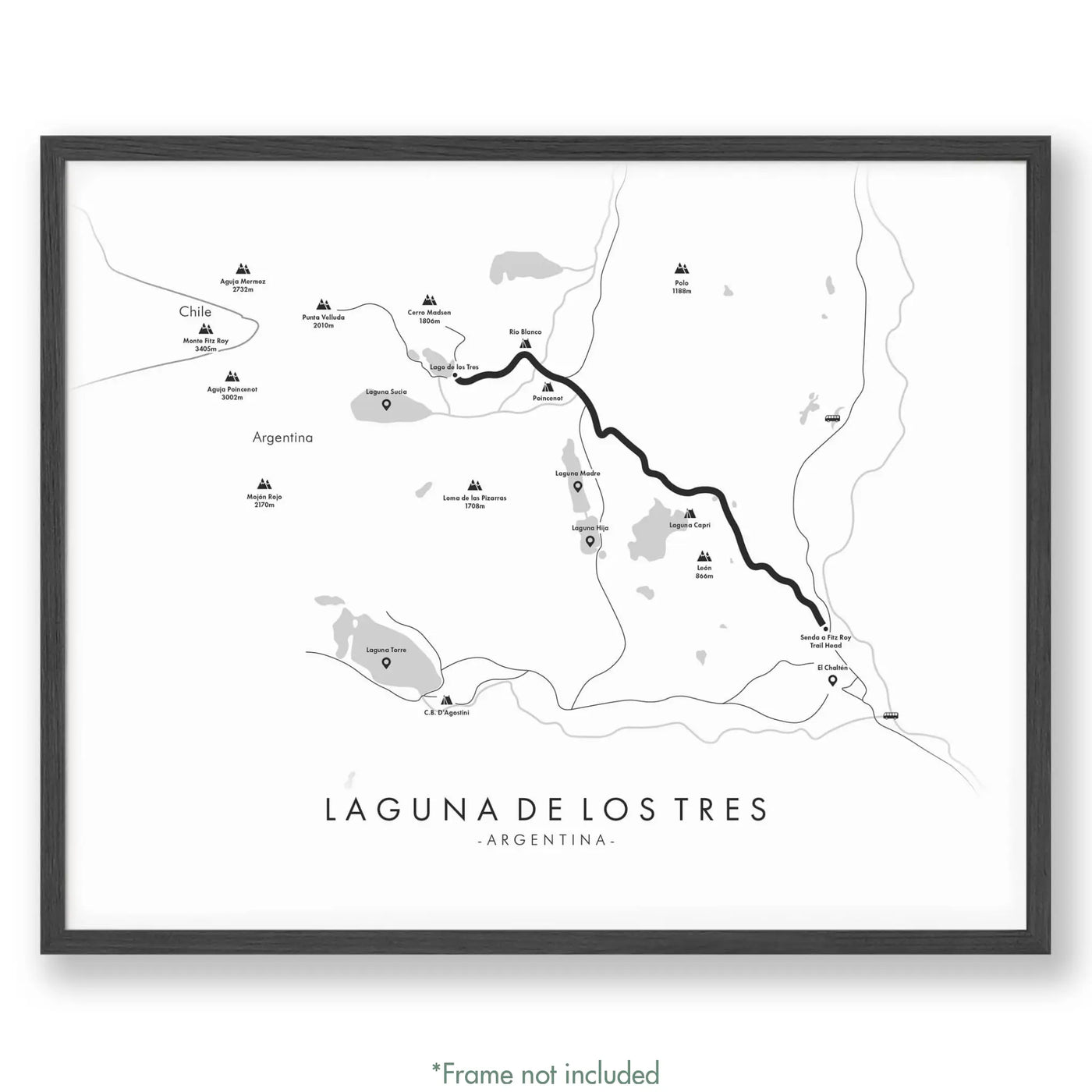 Trail Poster of Laguna de los Tres - White