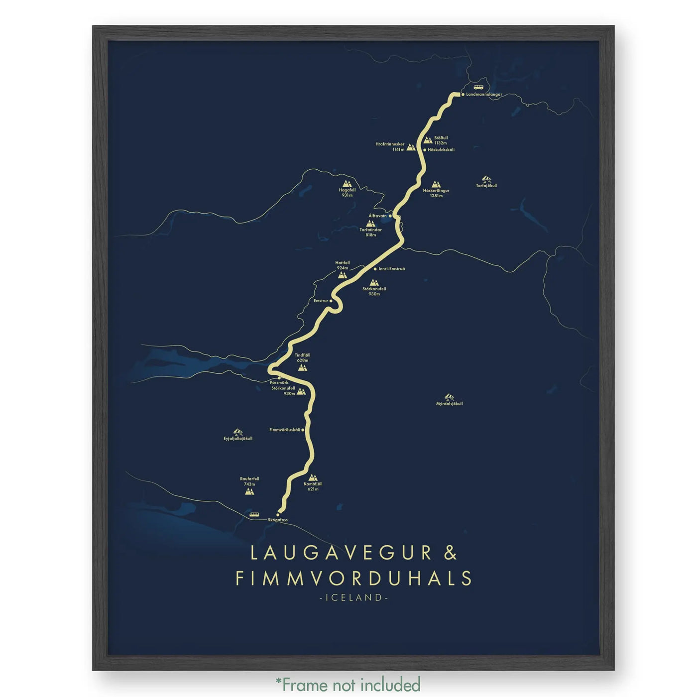 Trail Poster of Laugavegur & Fimmvorduhals Trek - Blue