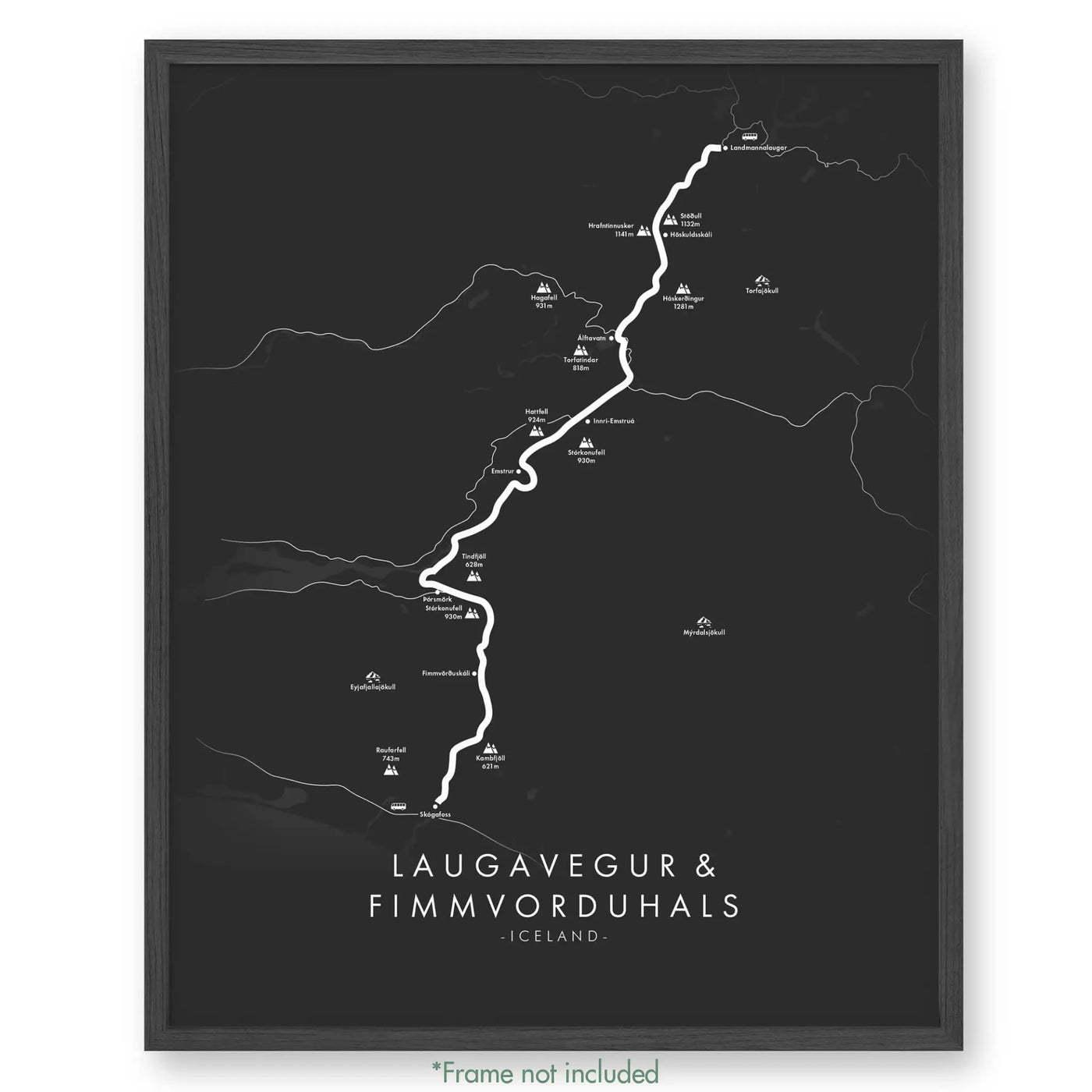 Trail Poster of Laugavegur & Fimmvorduhals Trek - Grey