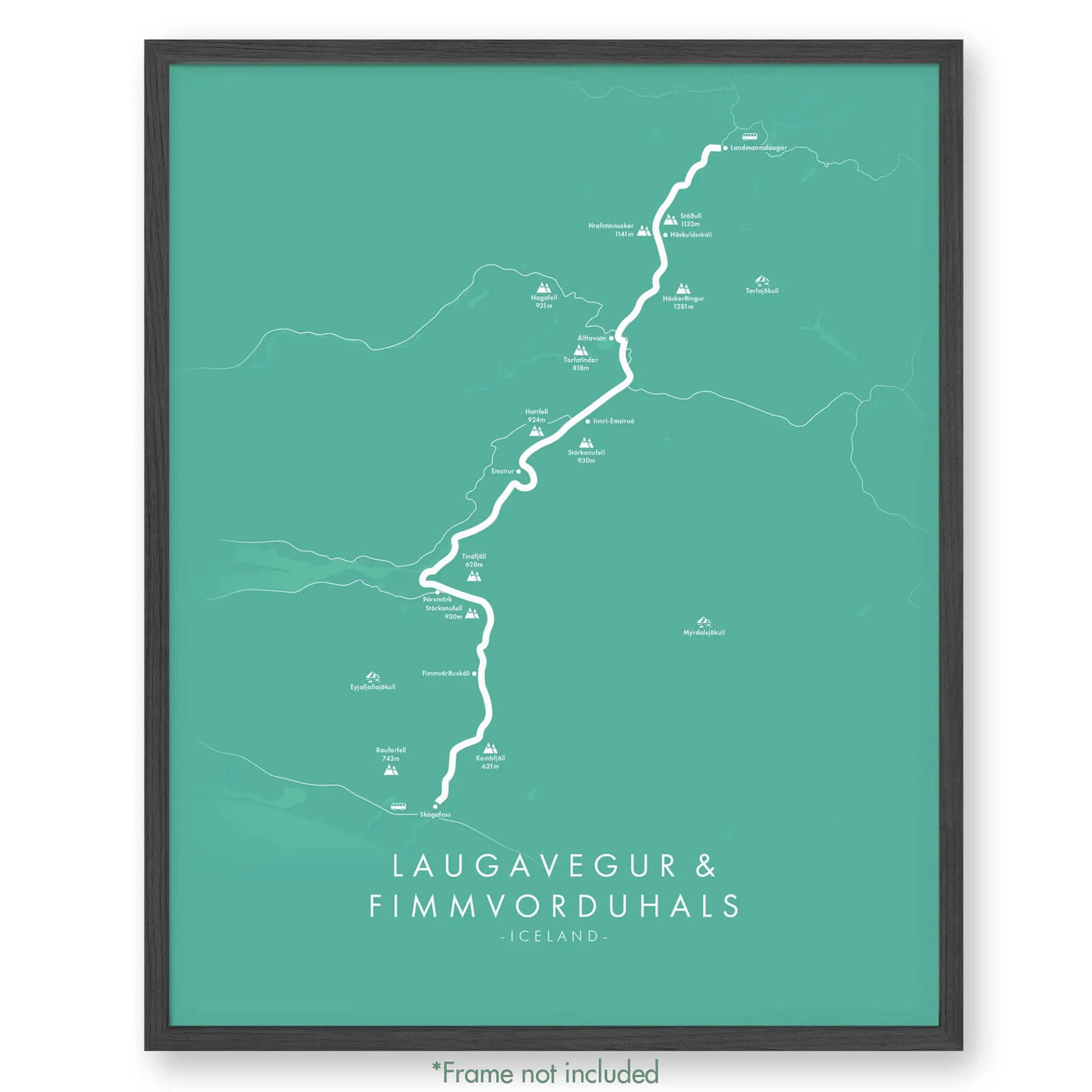 Trail Poster of Laugavegur & Fimmvorduhals Trek - Teal
