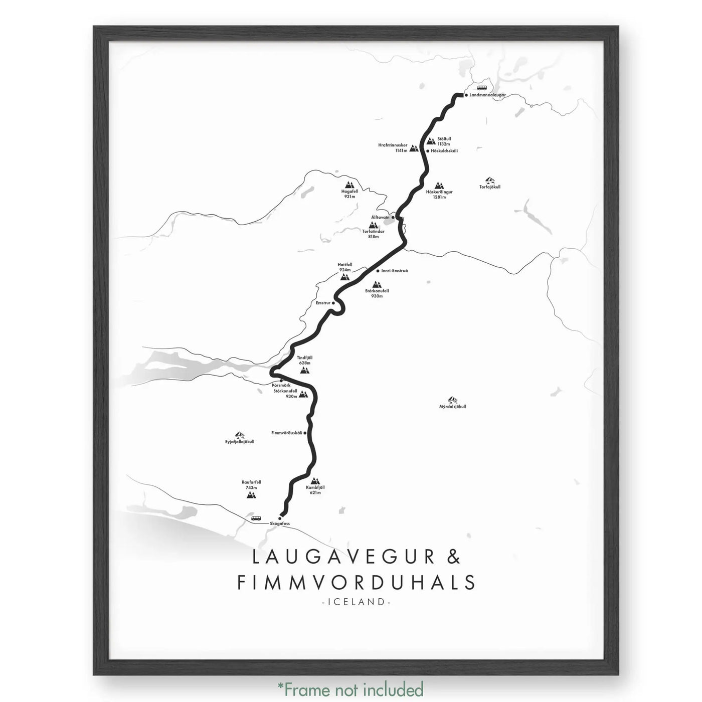 Trail Poster of Laugavegur & Fimmvorduhals Trek - White