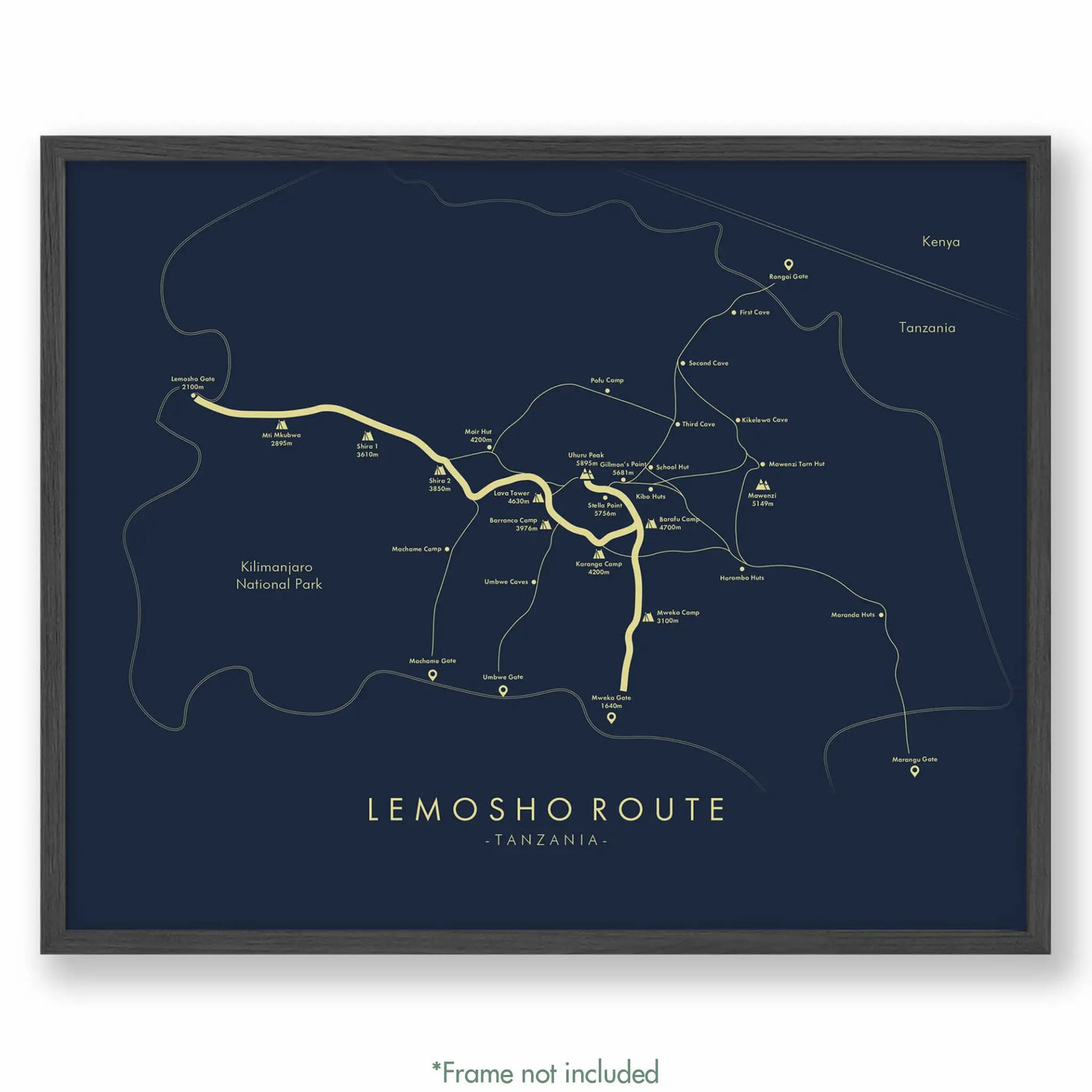 Trail Poster of Lemosho Route - Blue