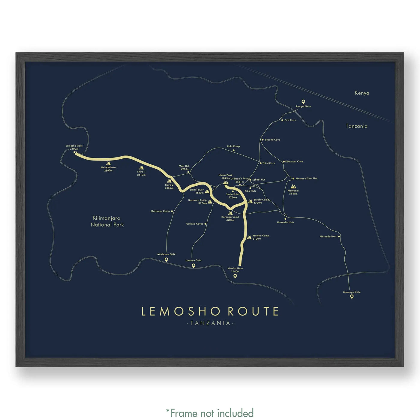 Trail Poster of Lemosho Route - Blue