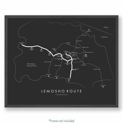 Trail Poster of Lemosho Route - Grey