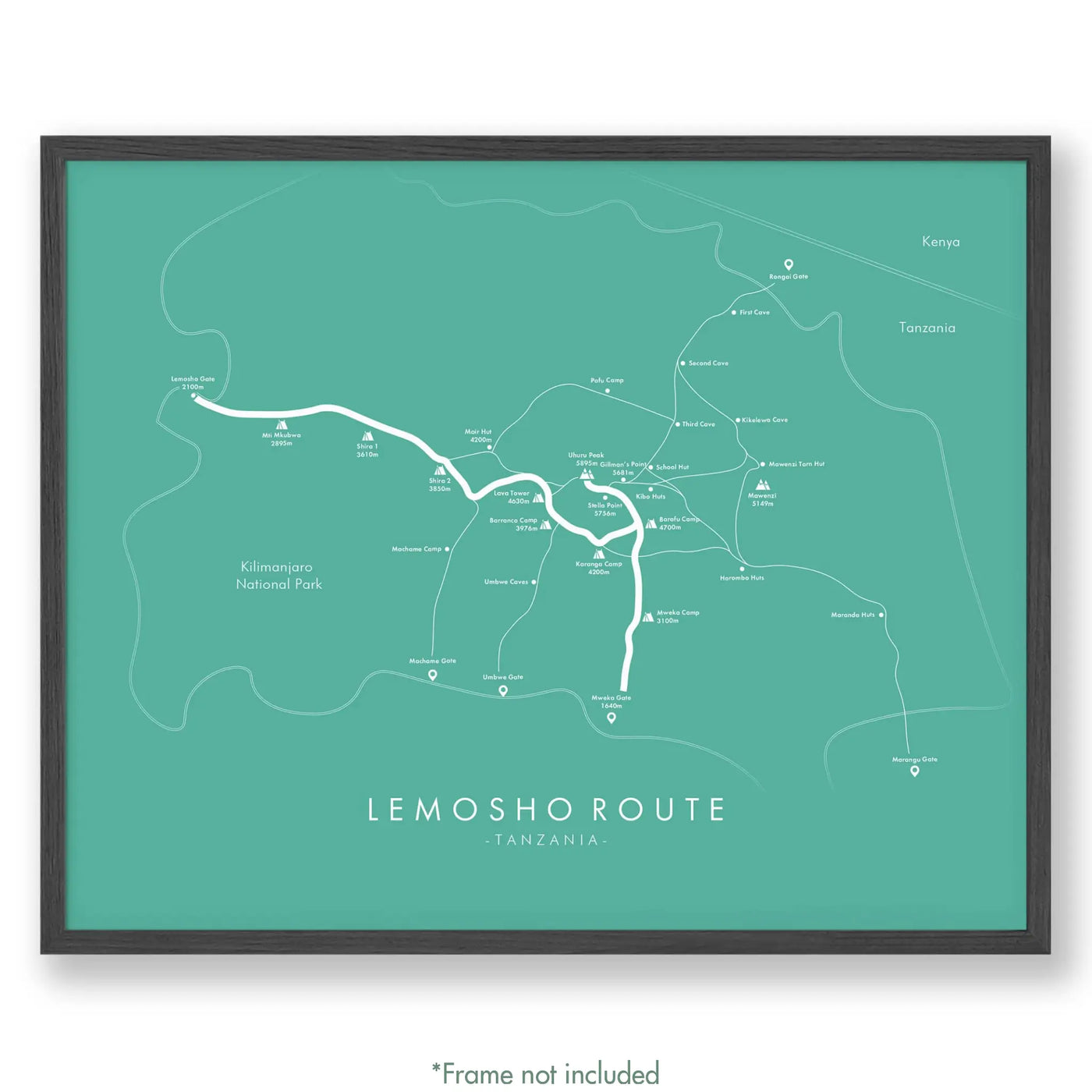 Trail Poster of Lemosho Route - Teal