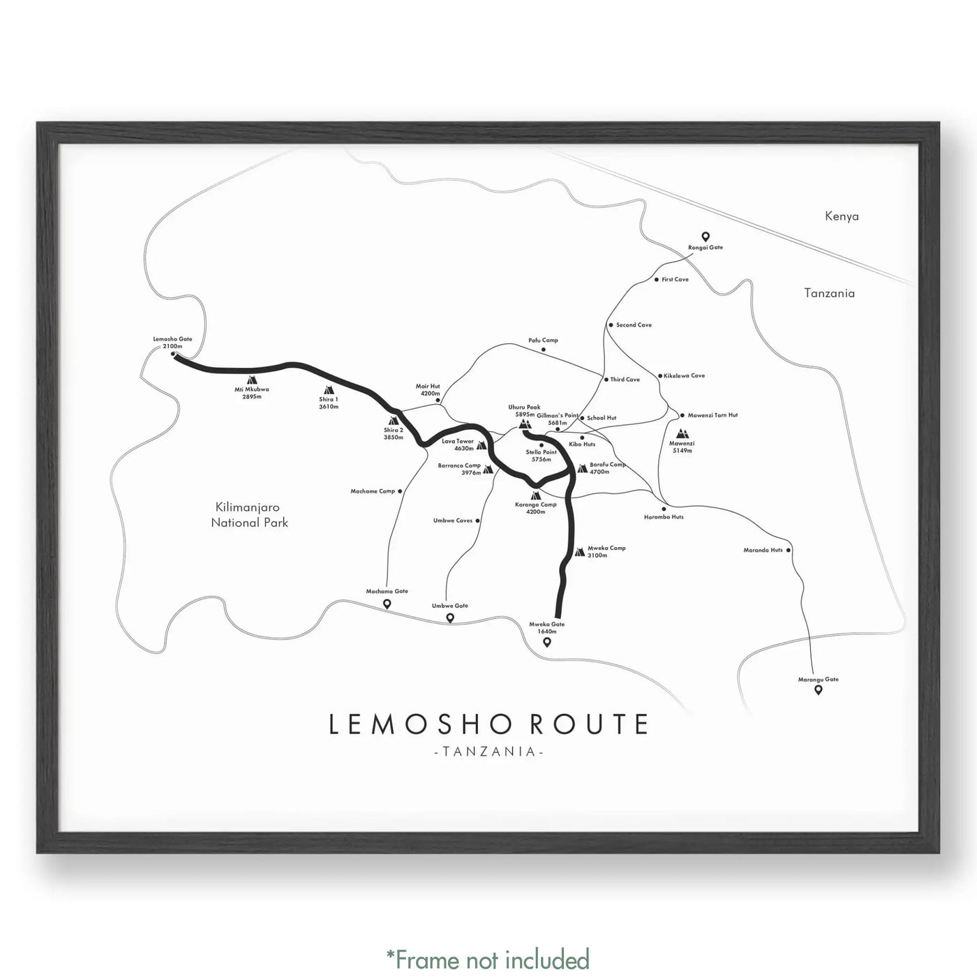Trail Poster of Lemosho Route - White