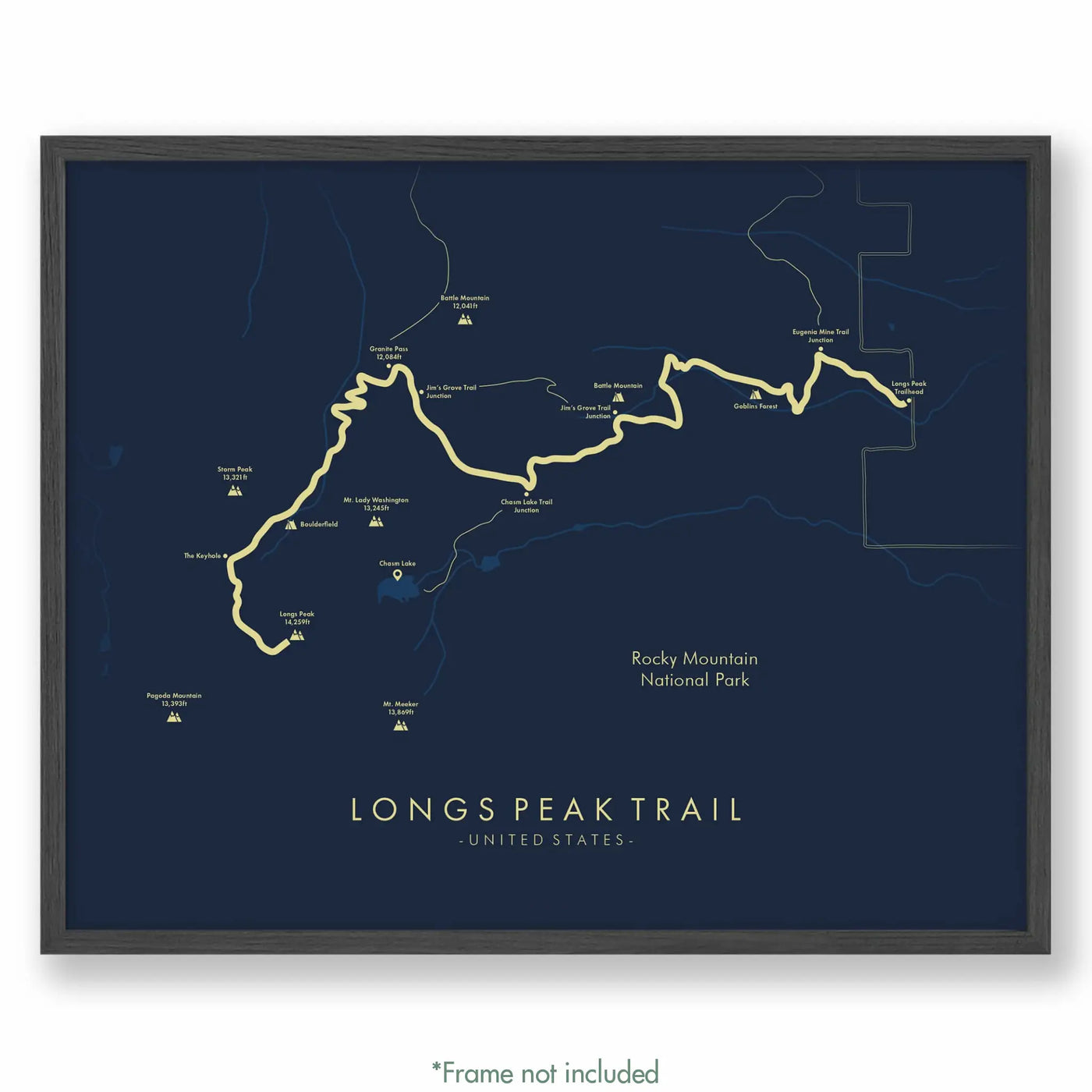 Trail Poster of Longs Peak Trail - Blue