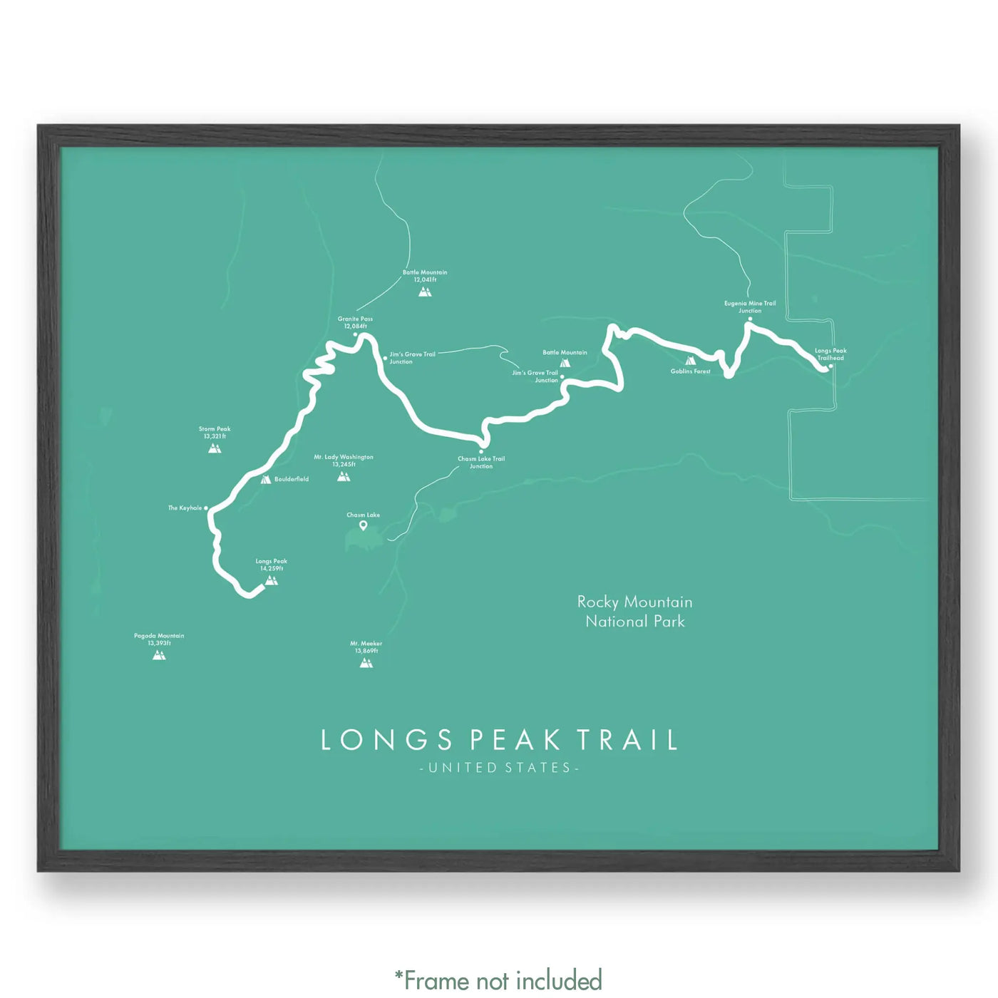 Trail Poster of Longs Peak Trail - Teal